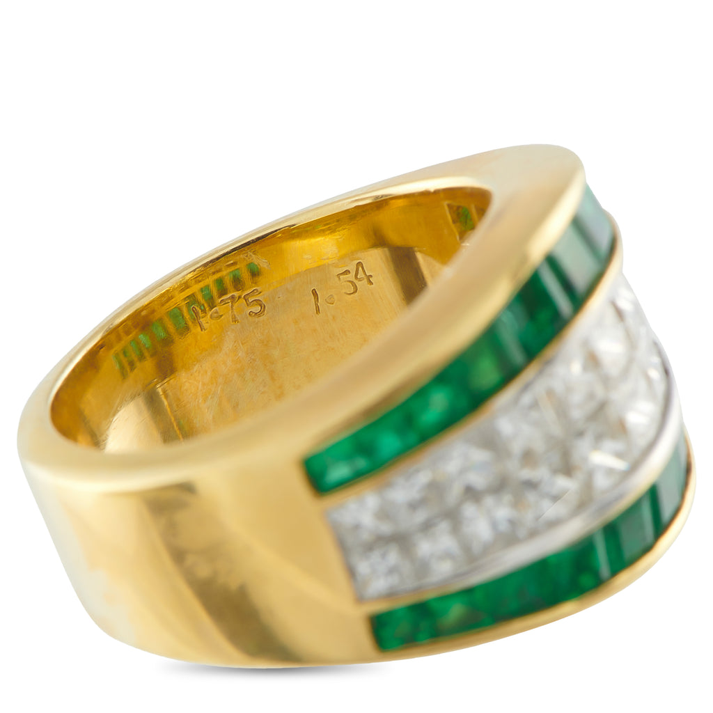 Quad18K Yellow Gold 1.75ct Diamond and Emerald Ring