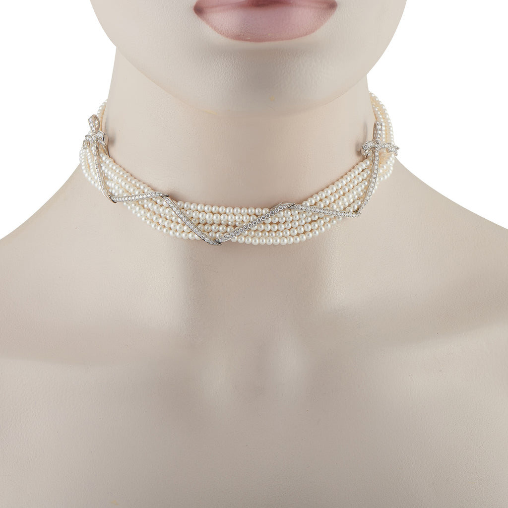 Raymond C. Yard Platinum 3.0ct Diamond and Pearl 5-Strand Necklace