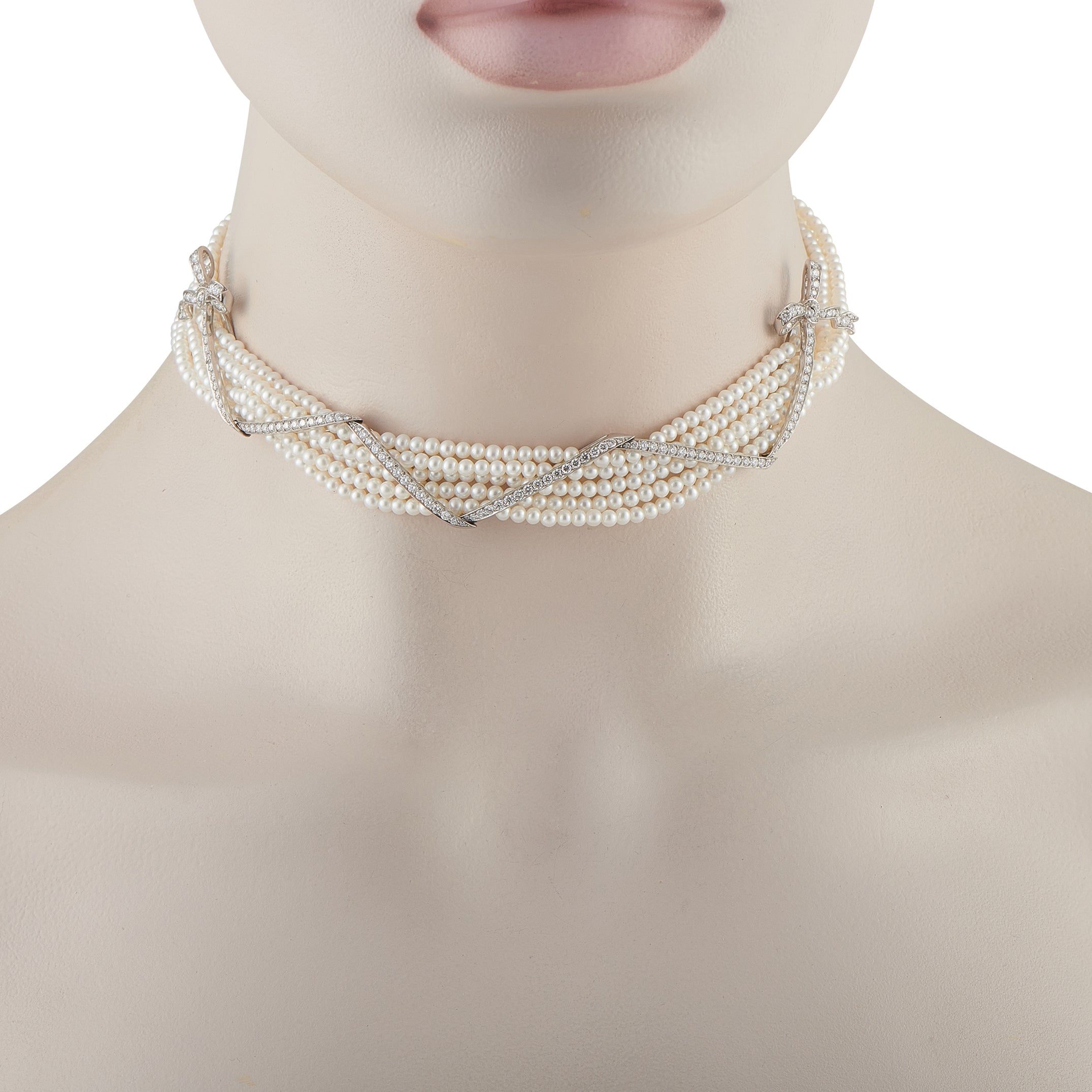 Raymond C. Yard Platinum 3.0ct Diamond and Pearl 5-Strand Necklace