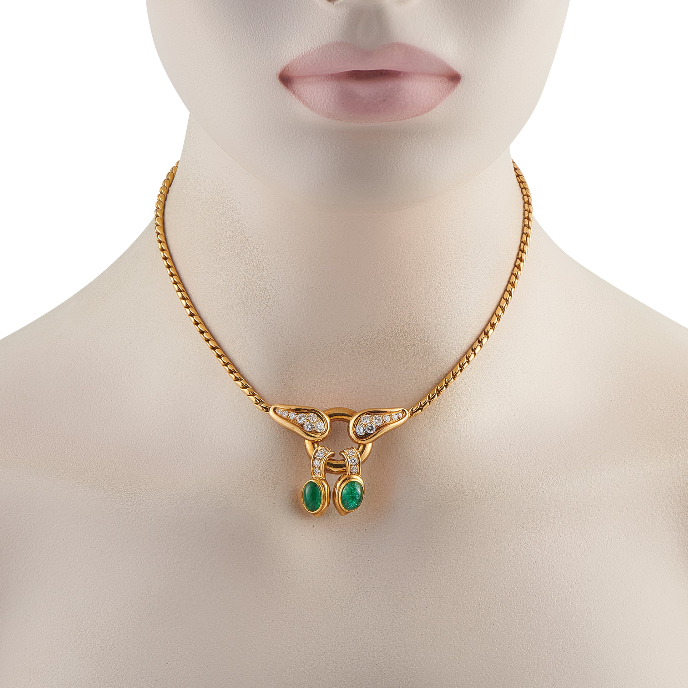 Rene Boivin 18K Yellow Gold 1.0ct Diamond and Emerald Necklace
