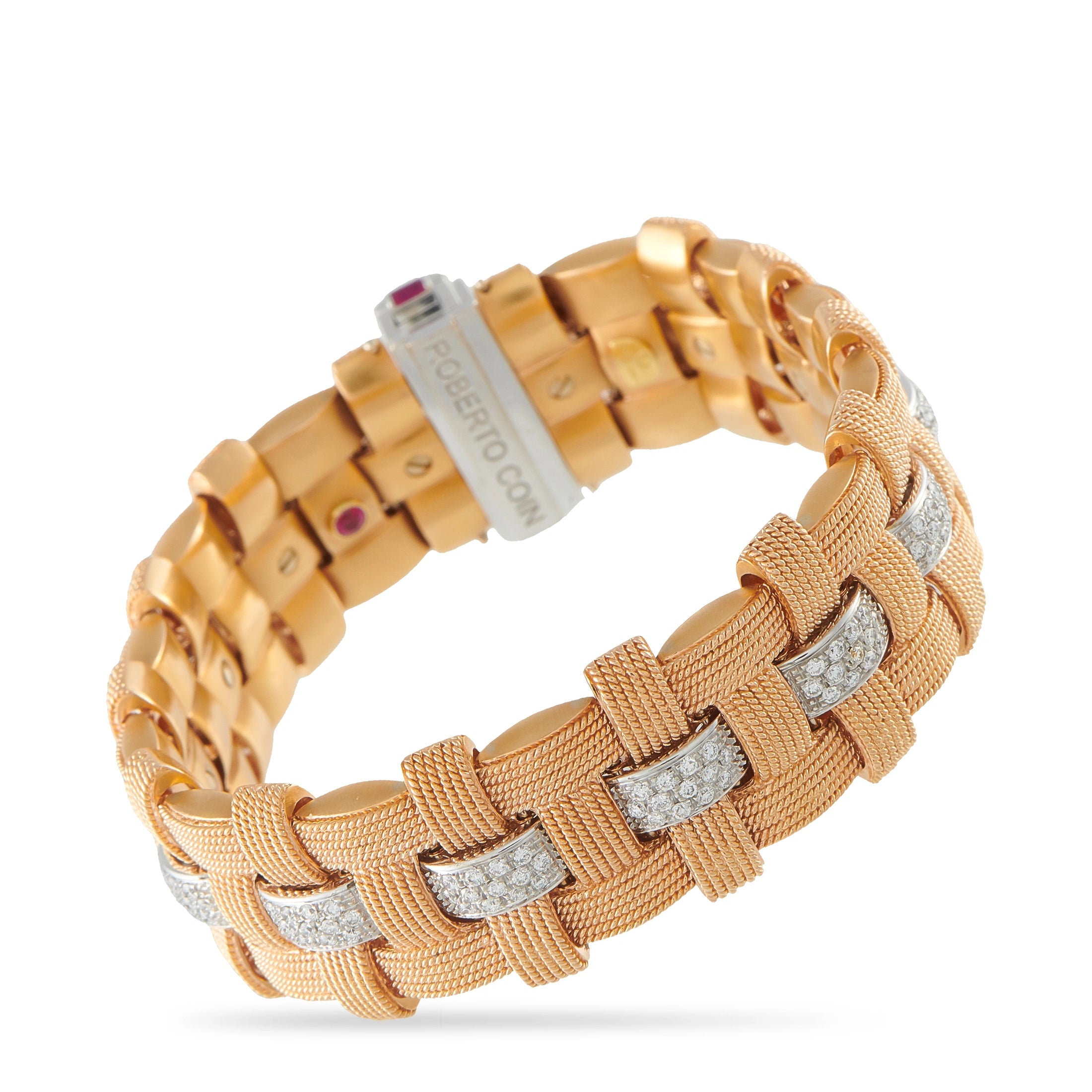 Roberto Coin rose gold woven diamond bracelet with braided links