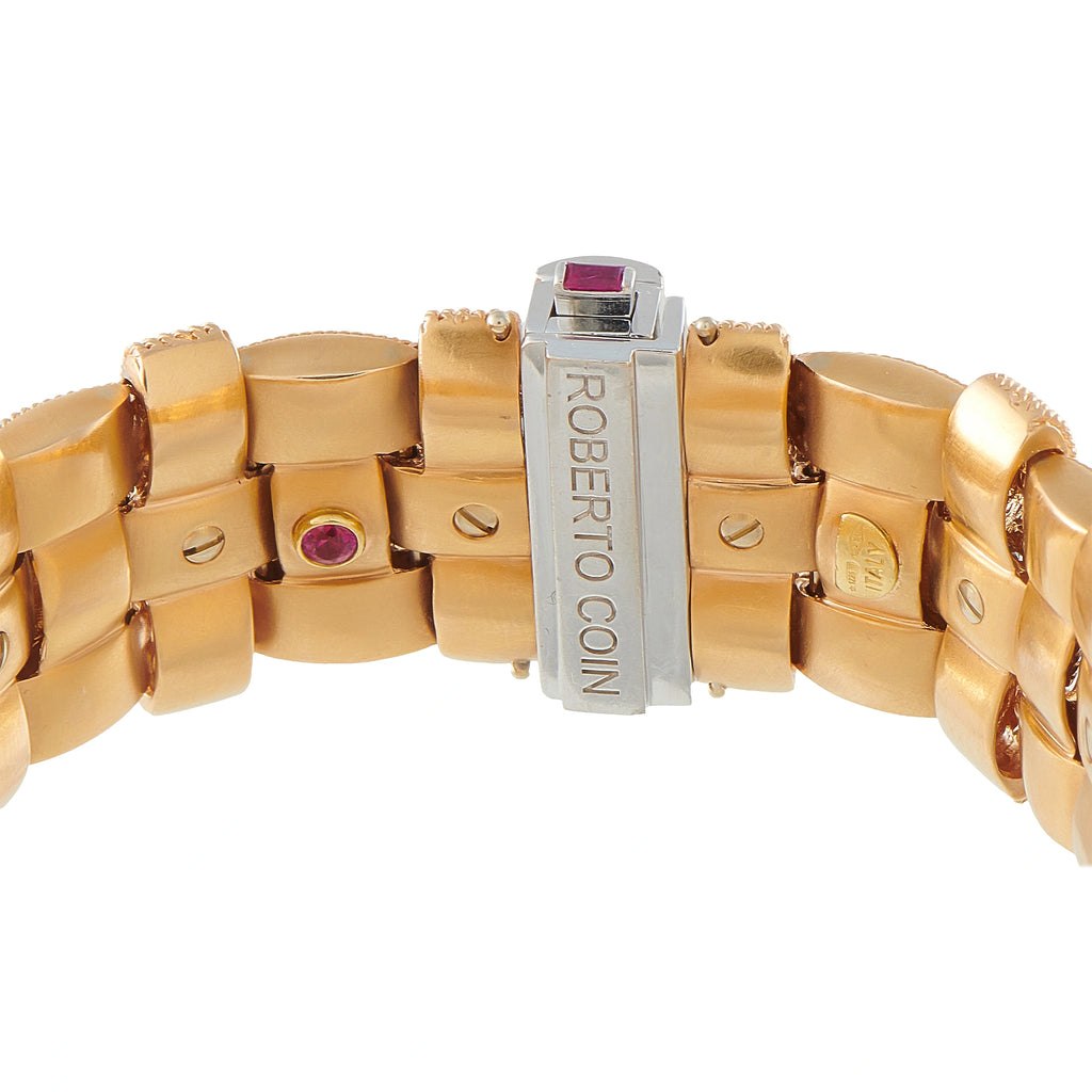 Rose gold bracelet clasp engraved Roberto Coin with ruby and diamond accents