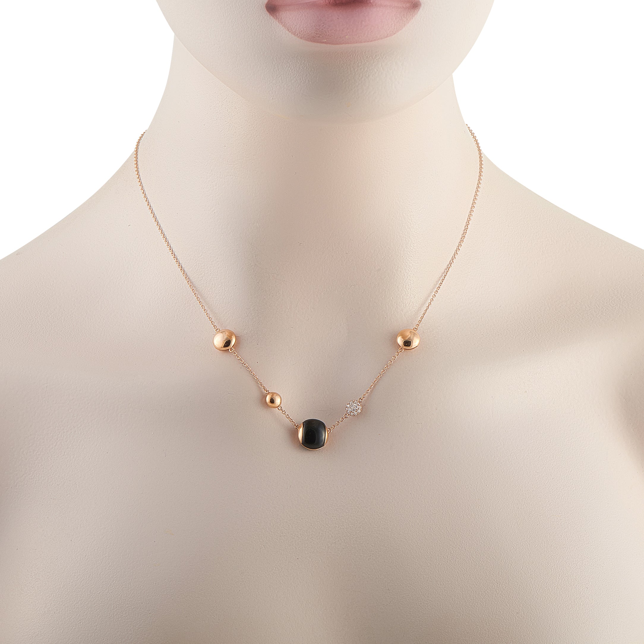 Roberto Coin 18K Rose Gold Diamond and Onyx Necklace