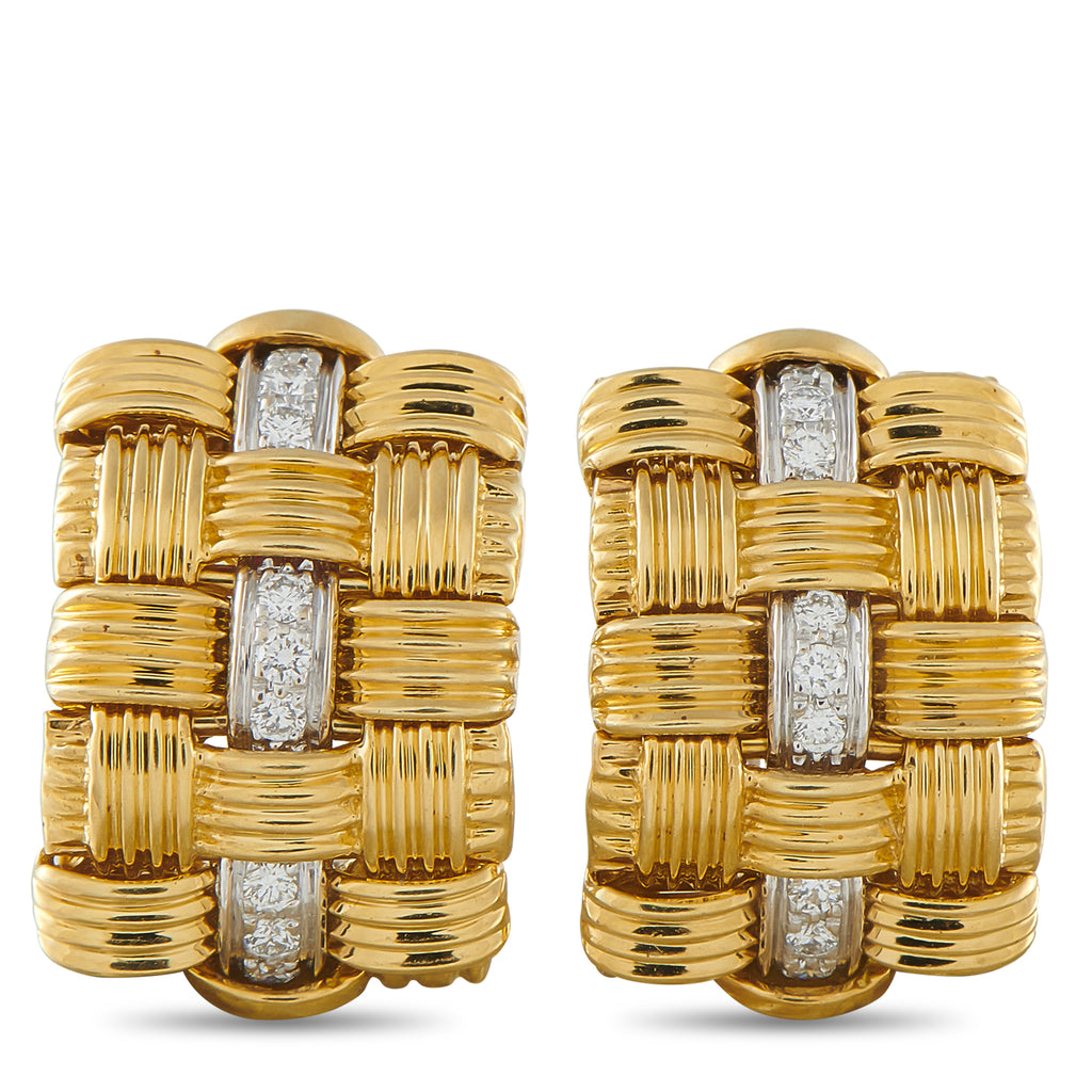 ROBERTO COIN Appassionata 18K White and Yellow Gold Woven Clip-On Earrings