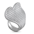Heart-shaped diamond pave statement ring in 18K white gold with sculpted frame