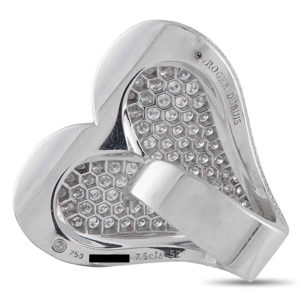 Roger Dubuis 18K White Gold 7.5ct Diamond Heart Statement Ring
