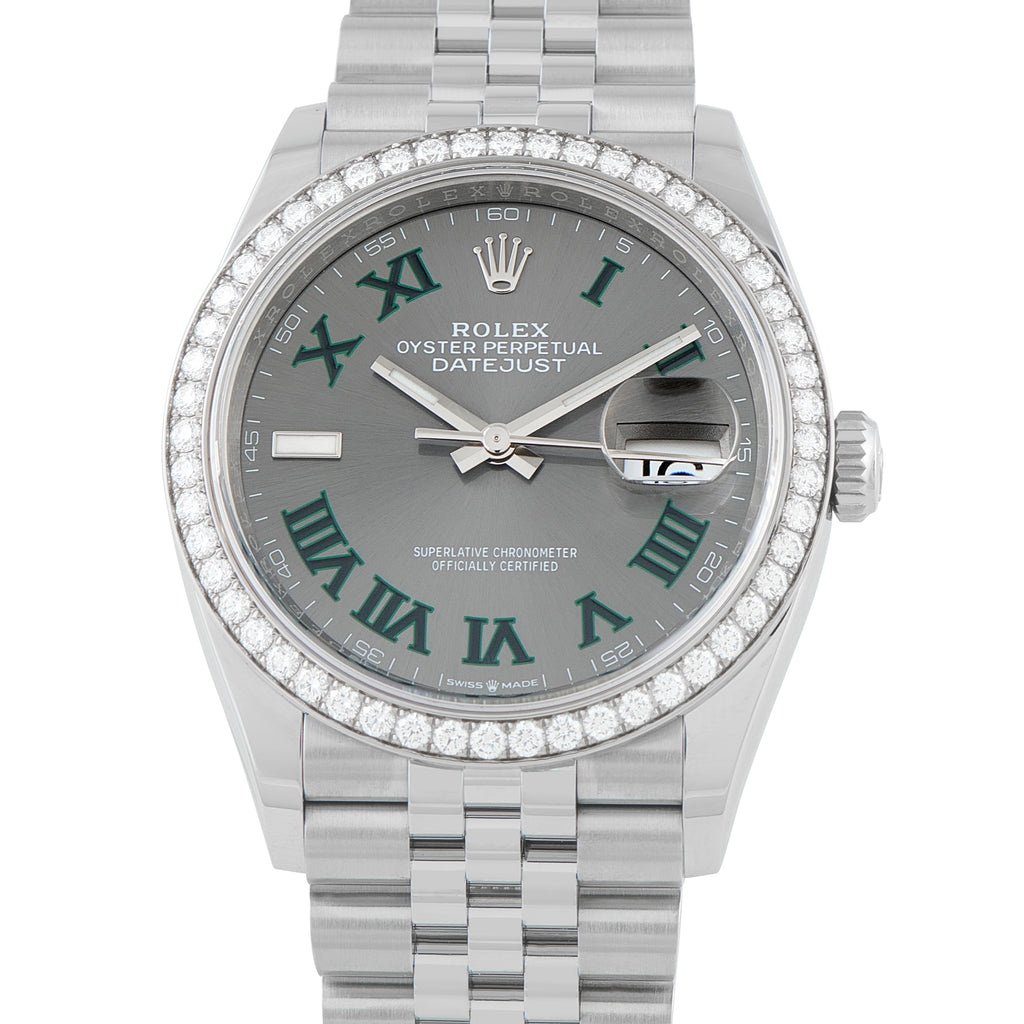 Rolex Datejust 36 Wimbledon Dial Diamond Bezel Jubilee Watch