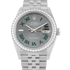 Rolex Datejust 36 Wimbledon Dial Diamond Bezel Jubilee Watch