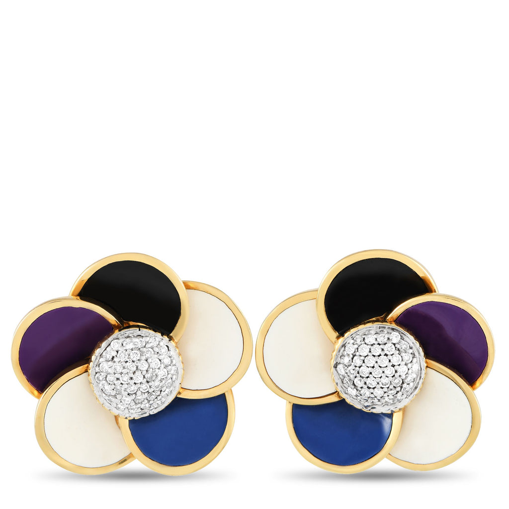 Rosato18K Yellow Gold 0.27ct Diamond and Enamel Earrings – From high-end Italian brand Rosato, here is a pair of 18K yellow g