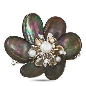 Seaman Schepps 18K White Gold 0.40ct Diamond and Pearl Brooch