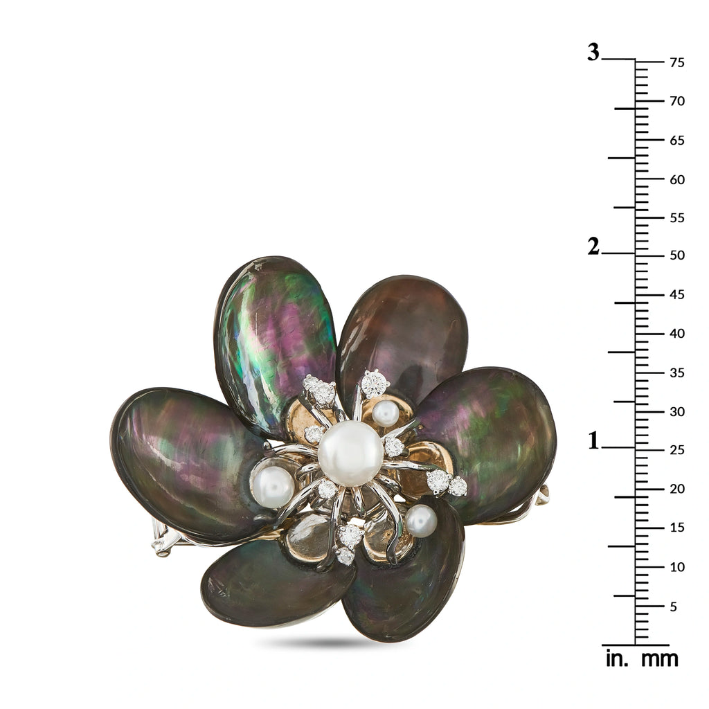 Seaman Schepps 18K White Gold 0.40ct Diamond and Pearl Brooch