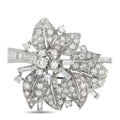 Platinum diamond brooch with marquise and round stone cluster, bow-shaped floral design