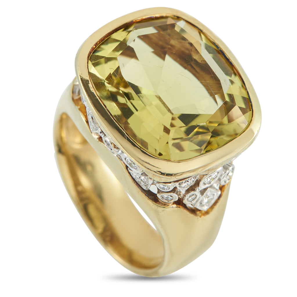 Seiden Gang 18K Yellow Gold 0.40ct Diamond and Citrine Ring – A detailed 18K Yellow Gold setting makes this Seiden Gang ring 