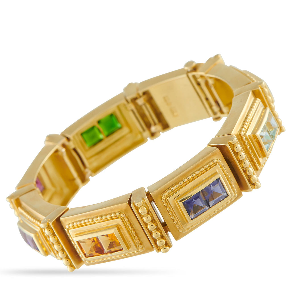 SeidenGang18K Yellow Gold Multicolored Gemstone Bracelet - Fashioned in 18K yellow gold, this SeidenGang bracelet features rectangular links detailed with a fine beaded motif and duos