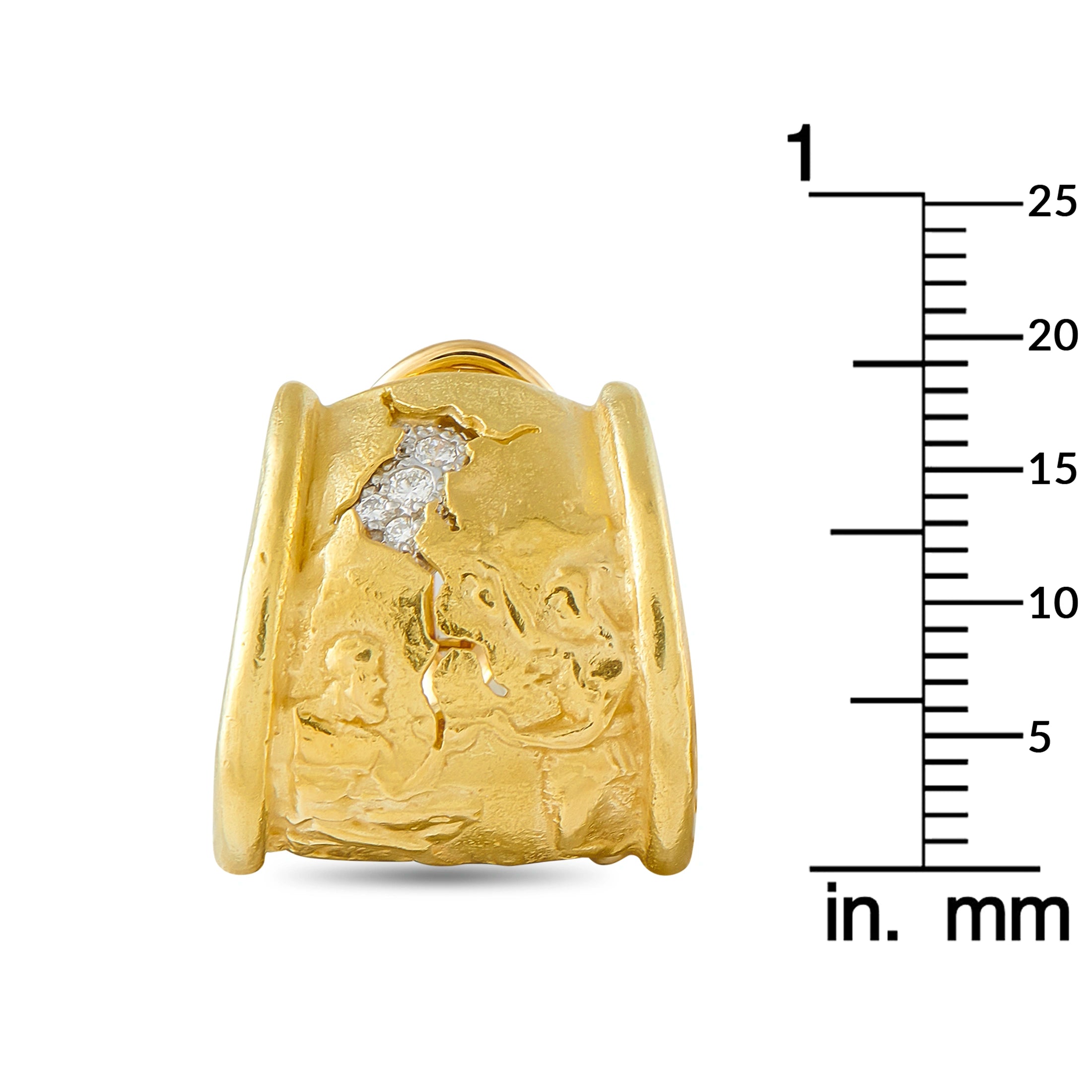 18K yellow gold Athena hoop earrings with clear diamond; size shown on mm scale