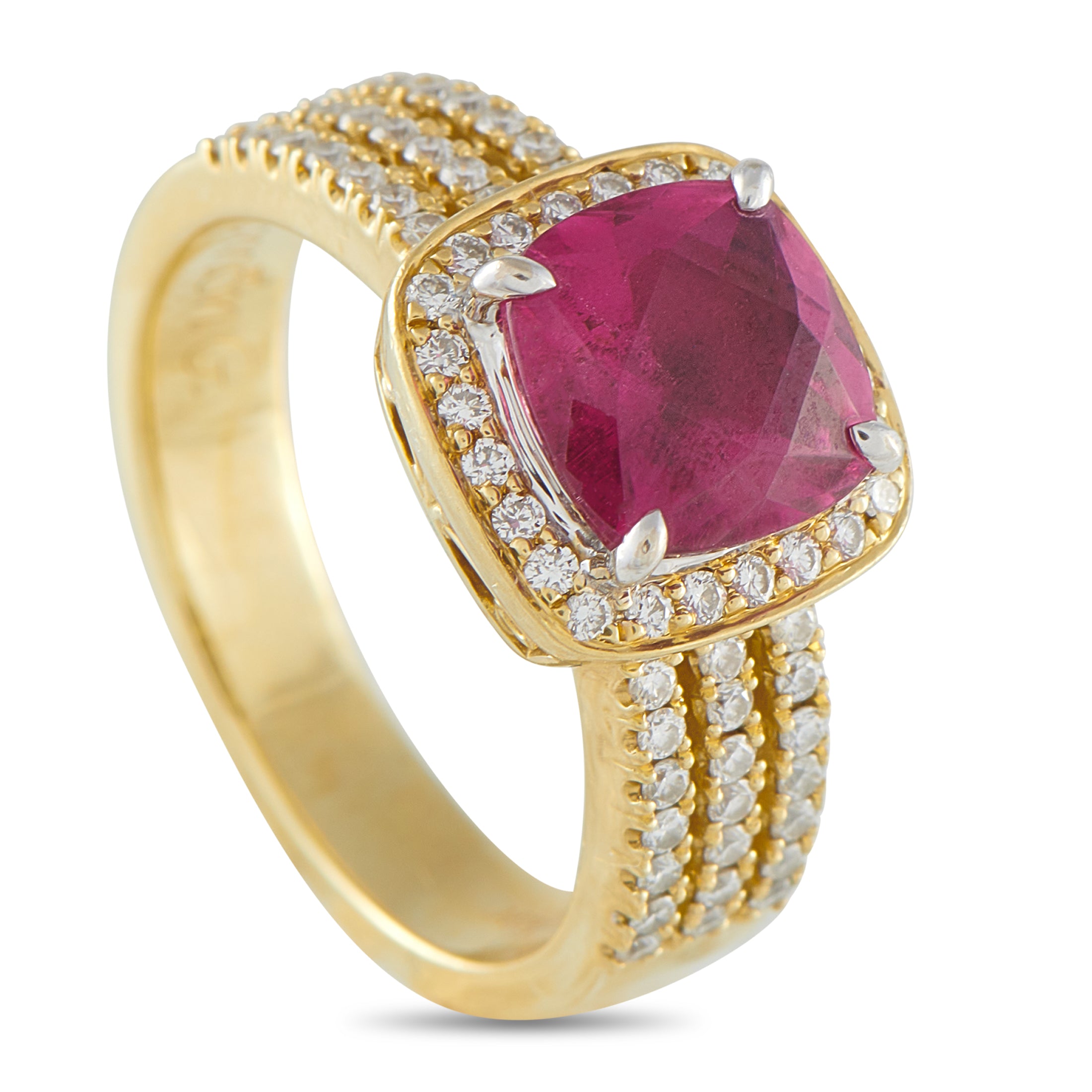 Simon G18K Yellow Gold 0.45ct Diamond and Rubellite Ring