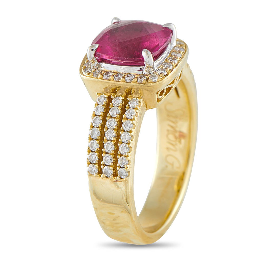 Simon G18K Yellow Gold 0.45ct Diamond and Rubellite Ring