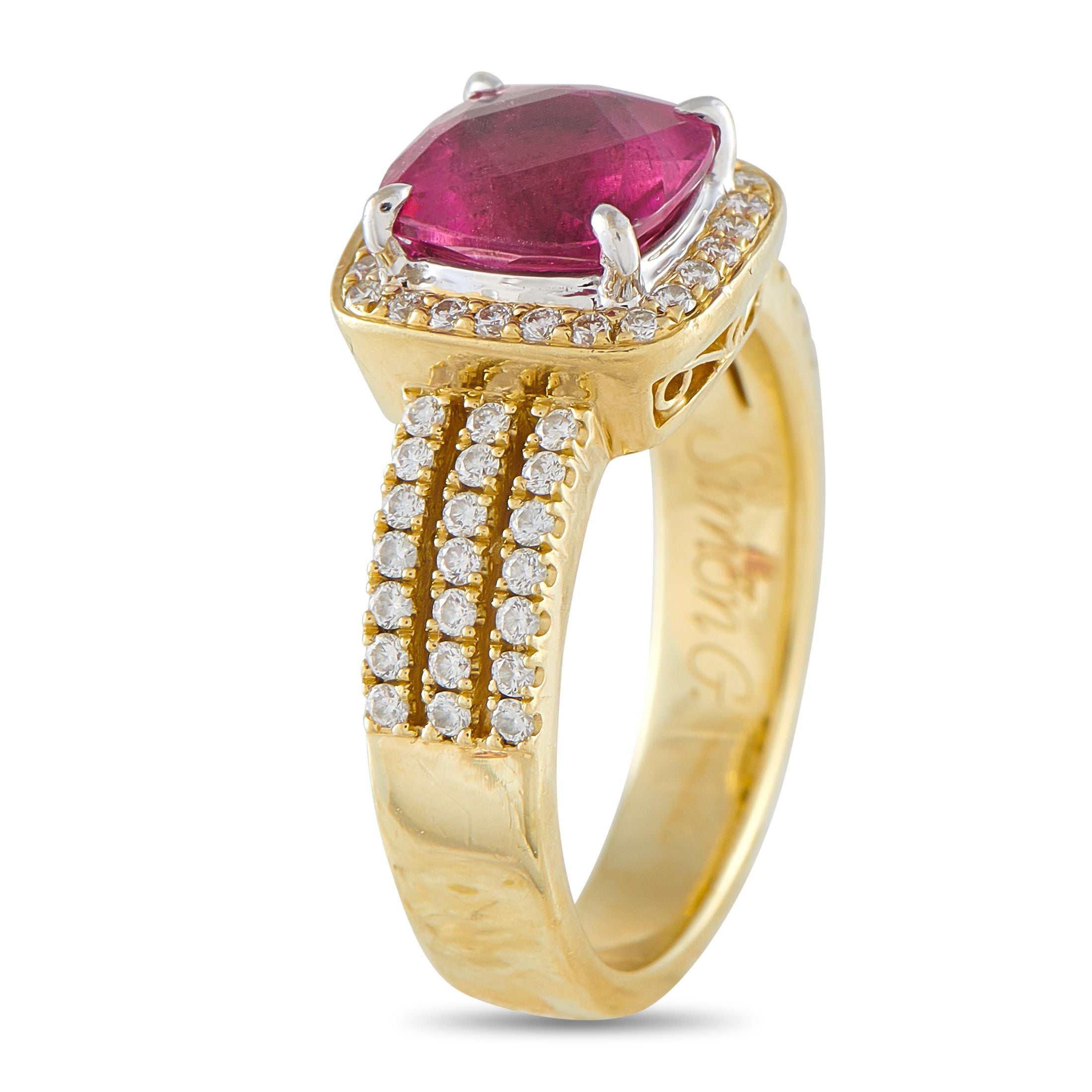 Simon G18K Yellow Gold 0.45ct Diamond and Rubellite Ring