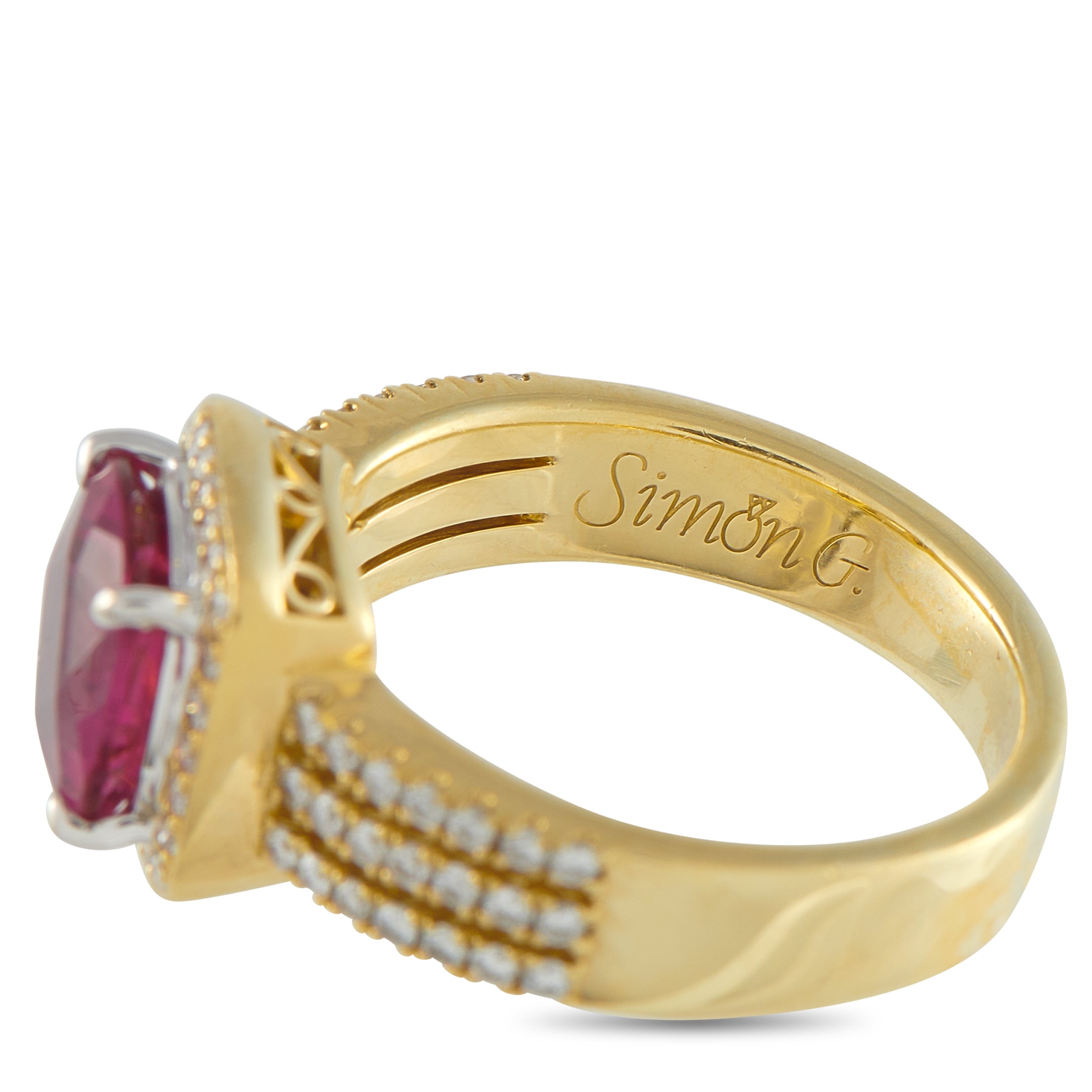 Simon G 18K Yellow Gold 0.45ct Diamond and Rubellite Ring