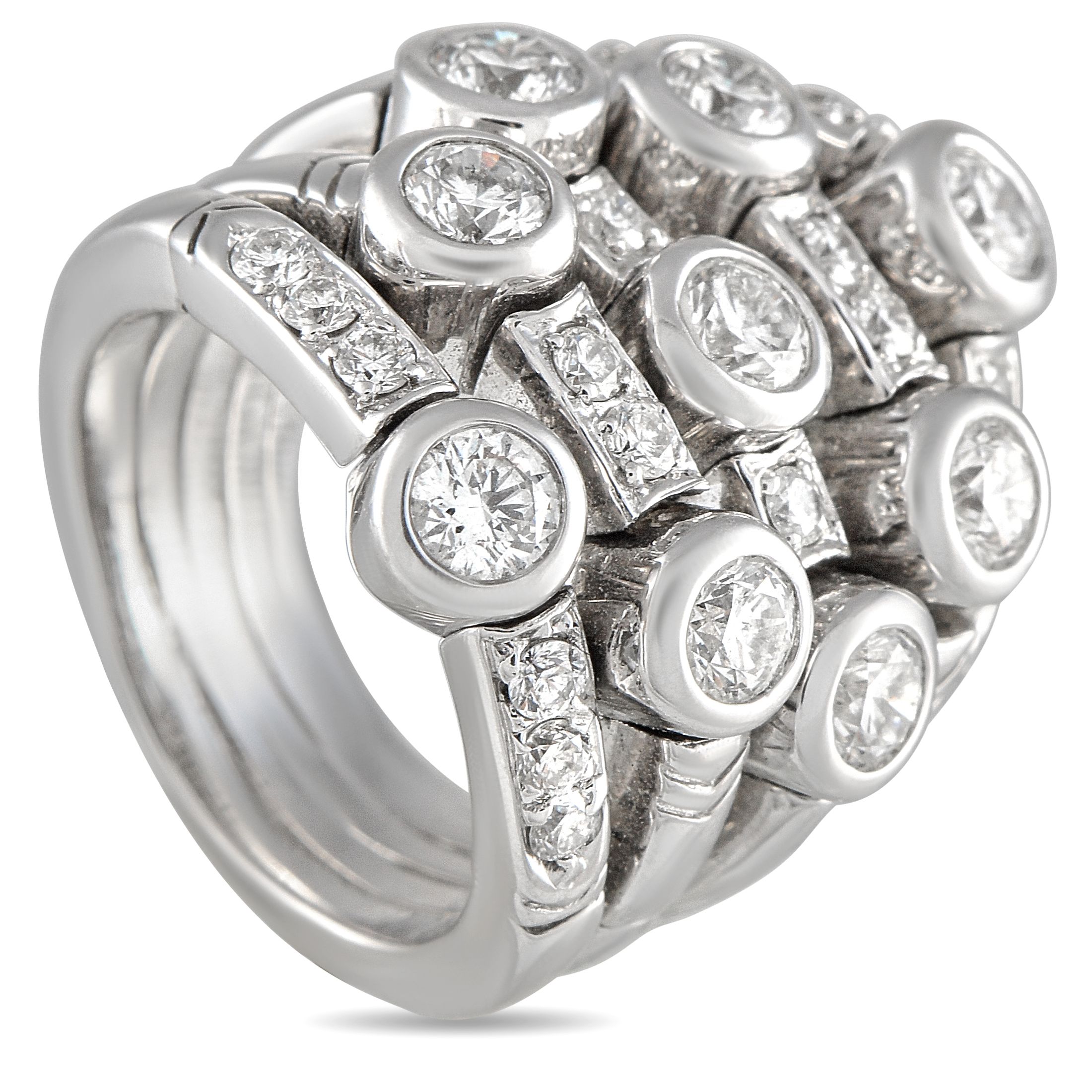 Sonia B. 18K White Gold 2.31ct Diamond Ring – By Sonia Bitton, this wide band diamond ring is fashioned in 18K white gold