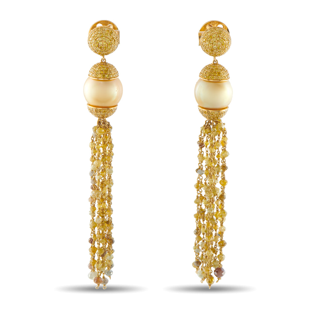 SOPHIA D 18K Yellow Gold 1.30ct Diamond and Pearl Dangle Earrings