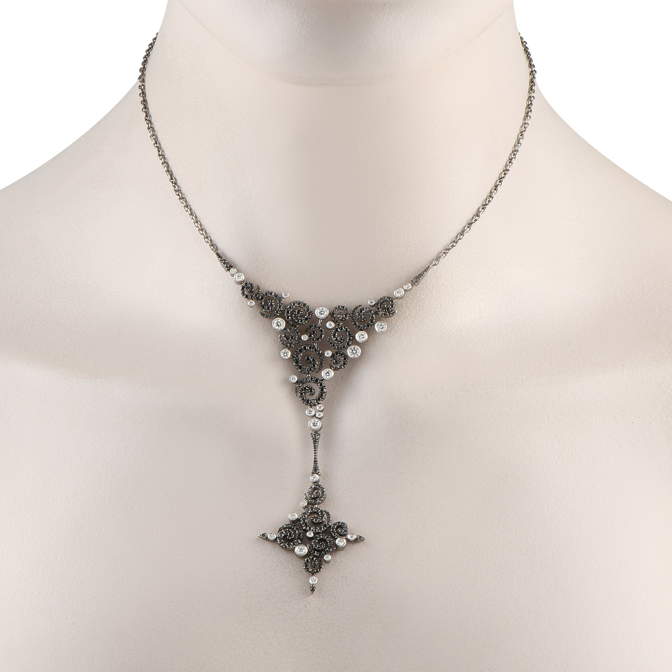 Stefan Hafner18K White Gold 1.05ct Diamond and Black Diamond Necklace