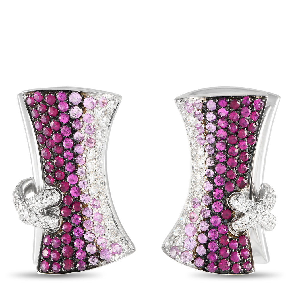 STEFAN HAFNER 18K White Gold 0.95ct Diamond and Pink Sapphire Earrings