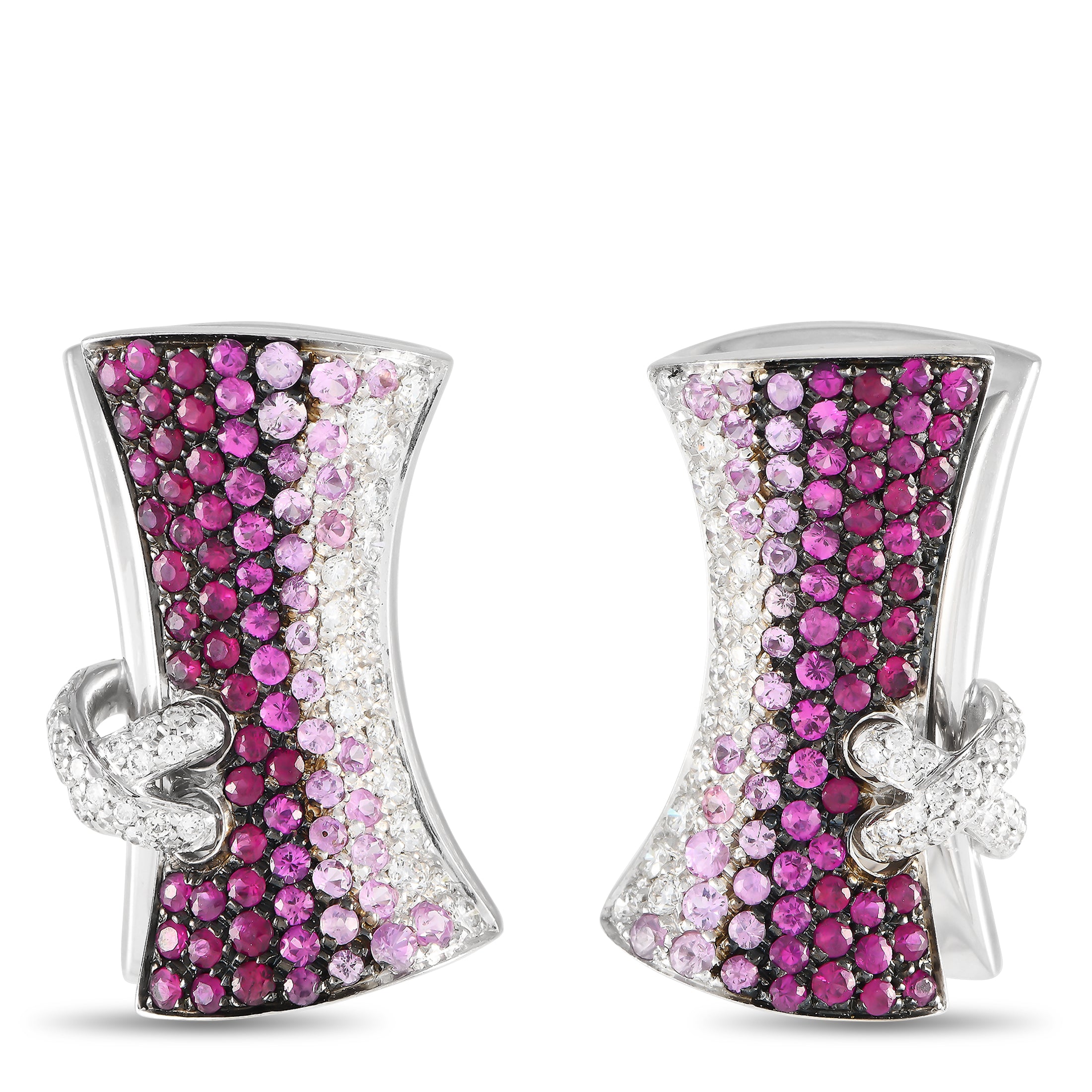 STEFAN HAFNER 18K White Gold 0.95ct Diamond and Pink Sapphire Earrings