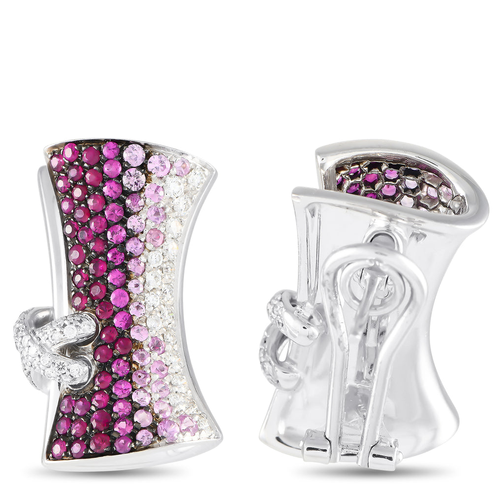Stefan Hafner 18K White Gold 0.95ct Diamond and Pink Sapphire Earrings