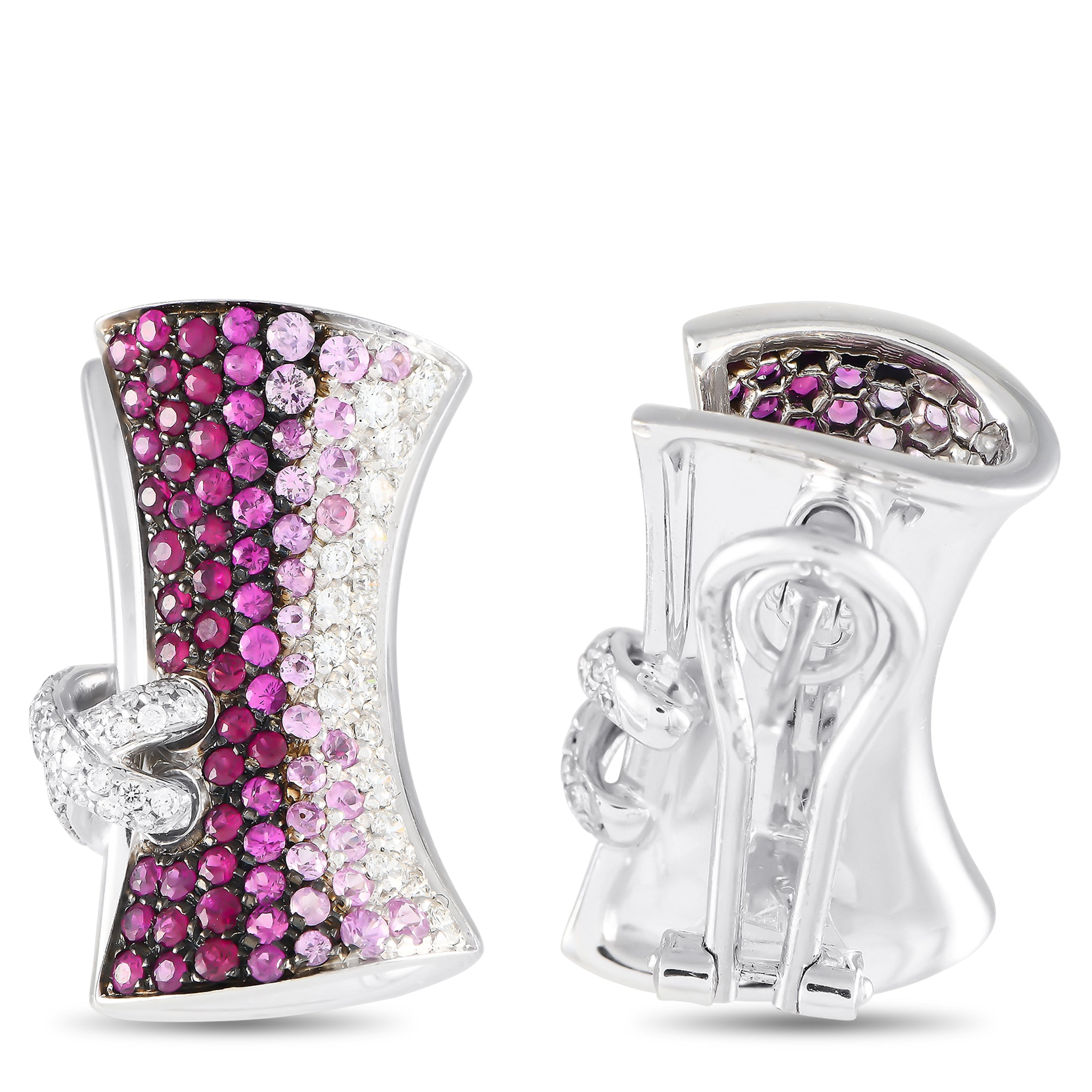 Stefan Hafner 18K White Gold 0.95ct Diamond and Pink Sapphire Earrings