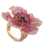 STEFERE 18K Rose Gold 0.47ct Diamond, Tourmaline, Pink Sapphire, and Ruby Flower Ring