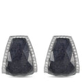 18K white gold diamond halo earrings with dark faceted gemstone