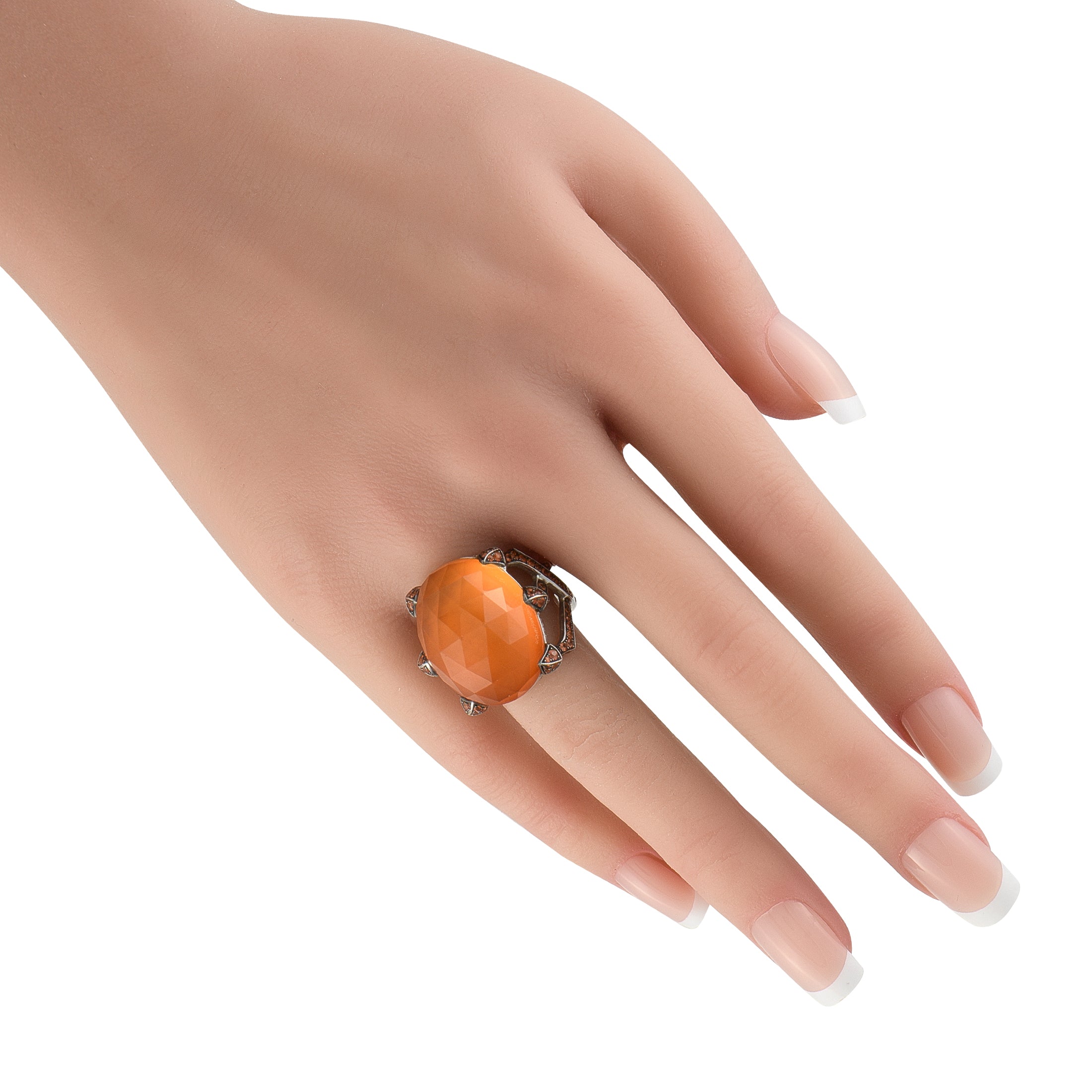 Stephen Webster 18K White Gold Diamond, Quartz, and Orange Sapphire Ring