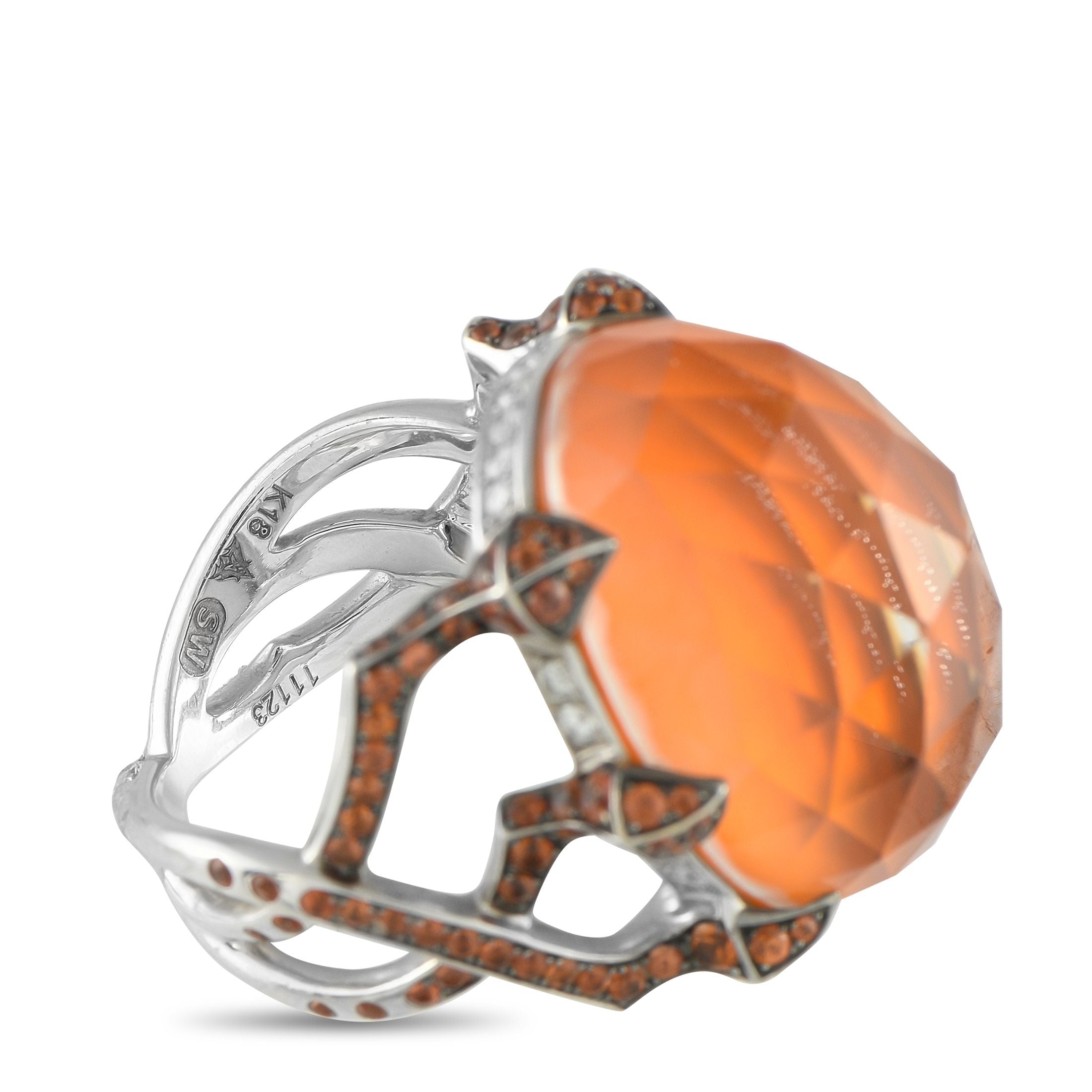 Stephen Webster 18K White Gold Diamond, Quartz, and Orange Sapphire Ring