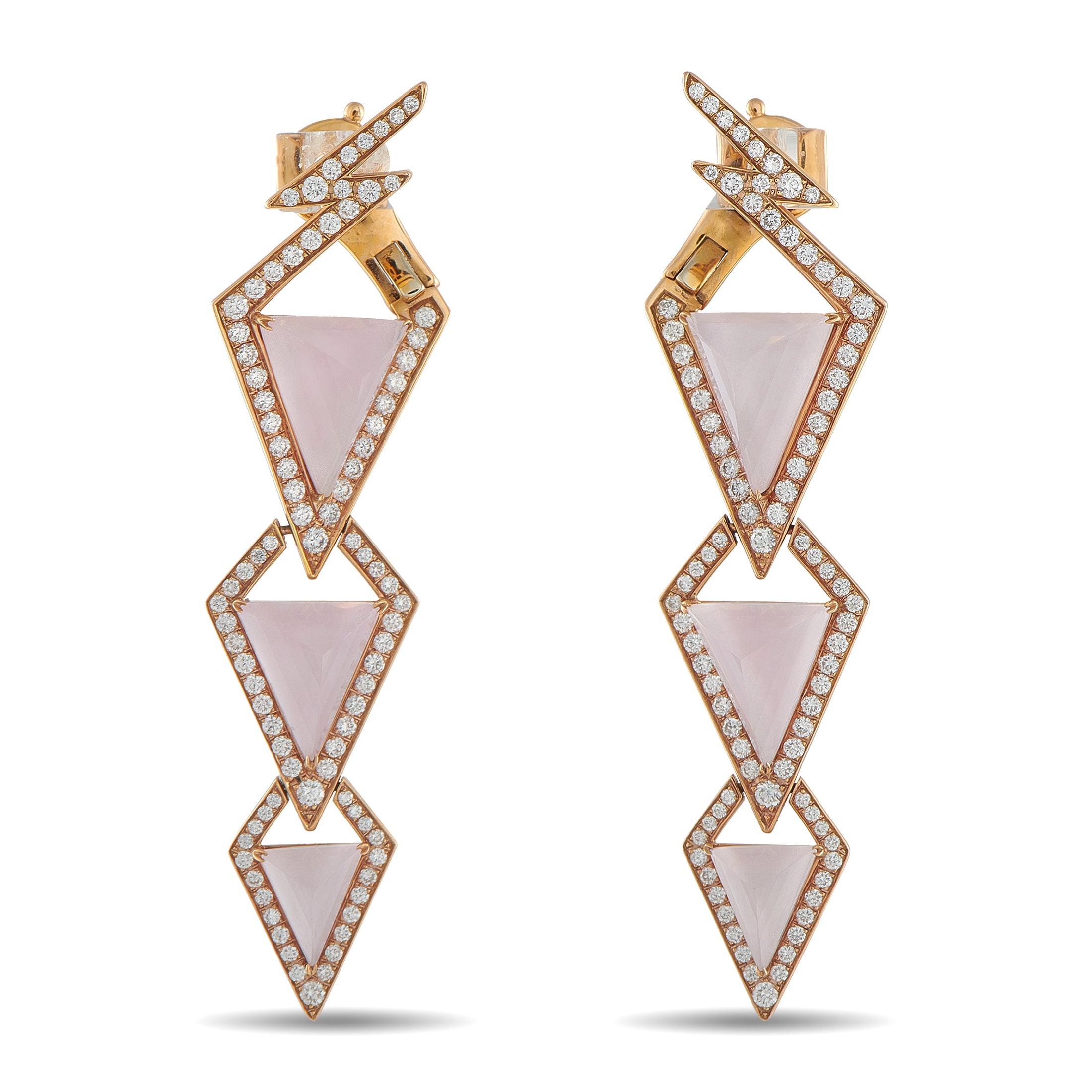 Stephen WebsterLady Stardust 18K Yellow Gold 1.68ct Diamond and Rose Quartz Earrings