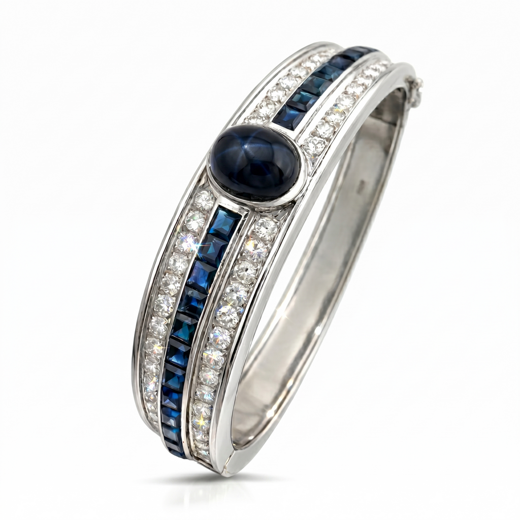 18K White Gold 4.5ct Diamond and 9.65ct Sapphire Bracelet
