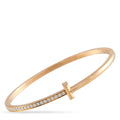 Tiffany & Co. 18K rose gold bangle bracelet with diamond row and clasp