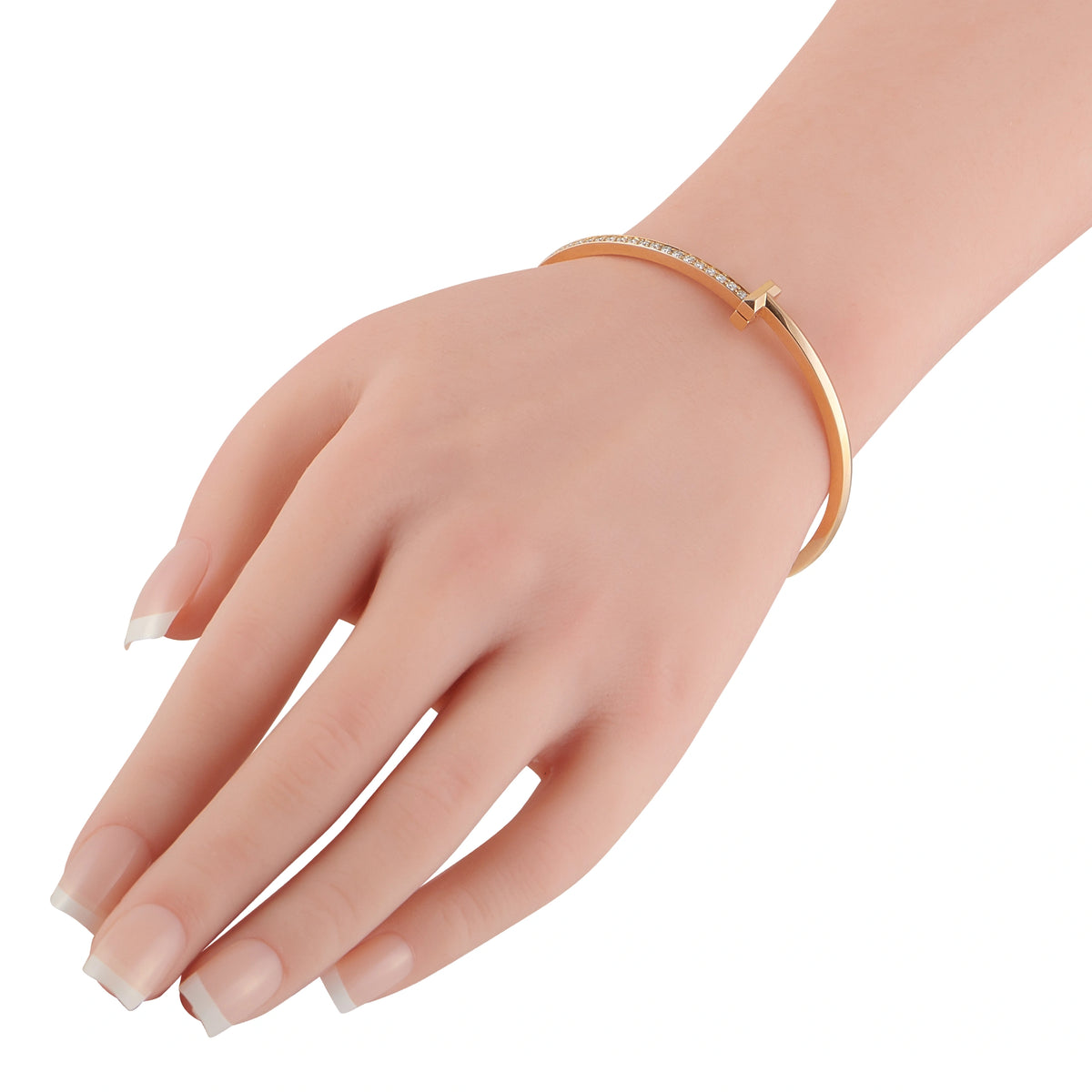 Tiffany & CO. 18K rose gold diamond bracelet on a wrist