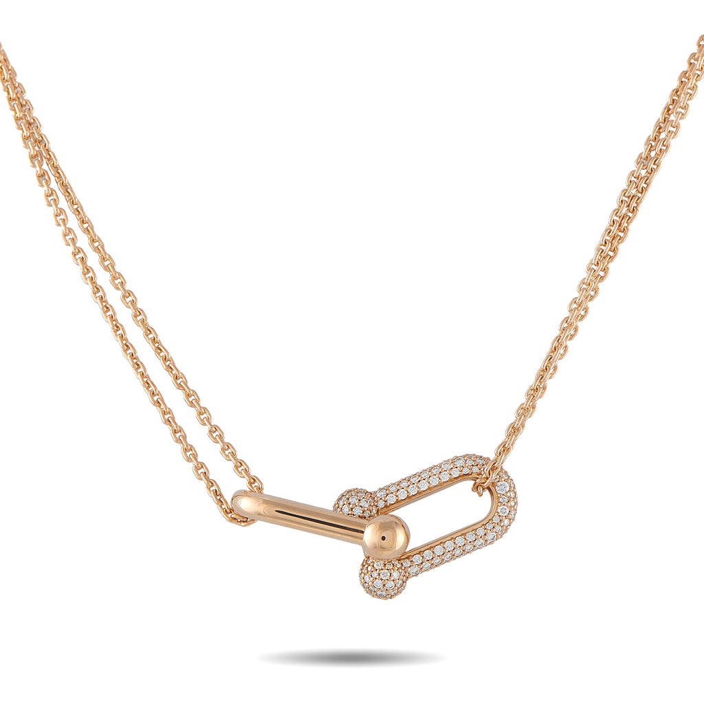 TIFFANY & CO. Tiffany & Co. HardWear 18K Rose Gold 0.79ct Diamond Double Link Large Model Necklace