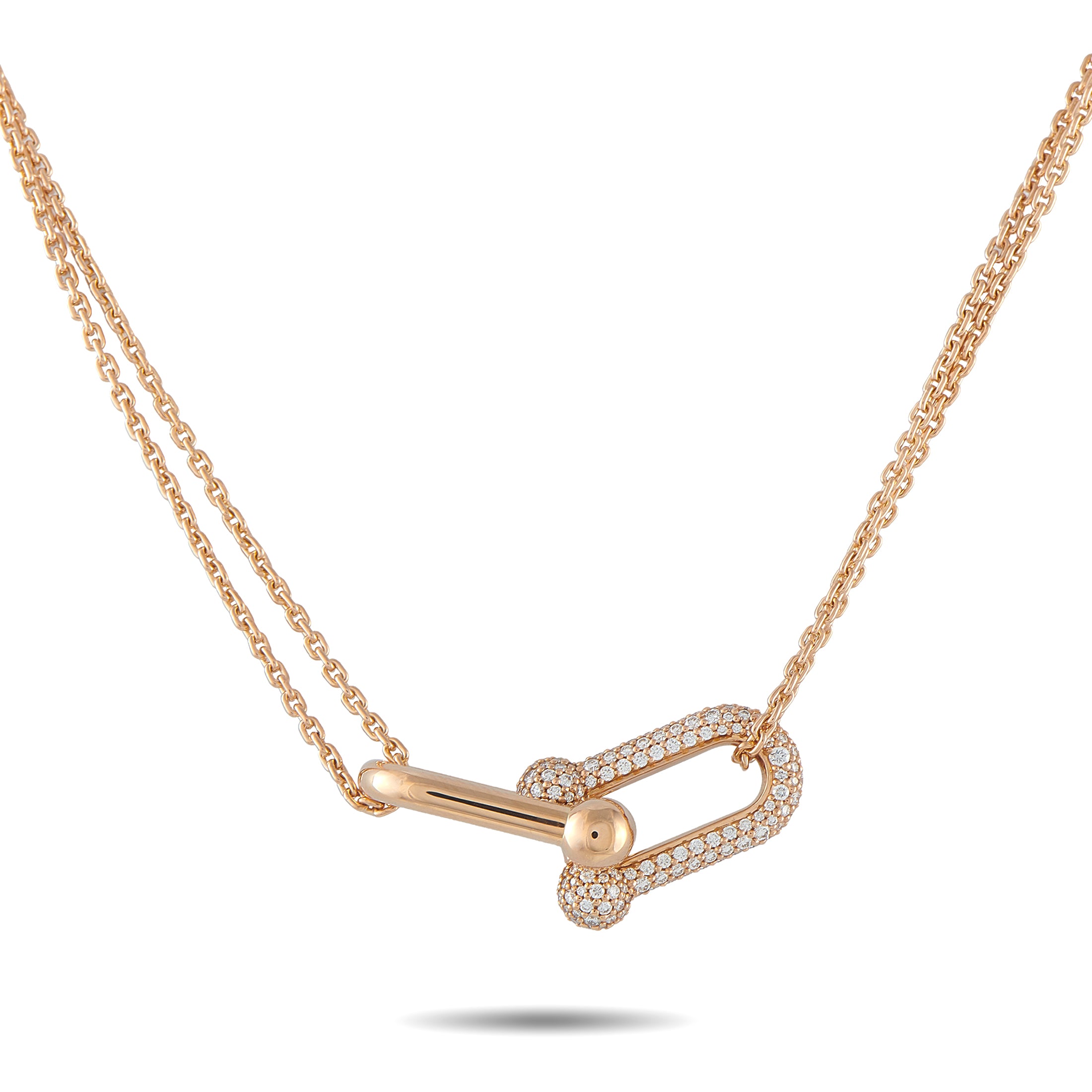 TIFFANY & CO. Tiffany & Co. HardWear 18K Rose Gold 0.79ct Diamond Double Link Large Model Necklace