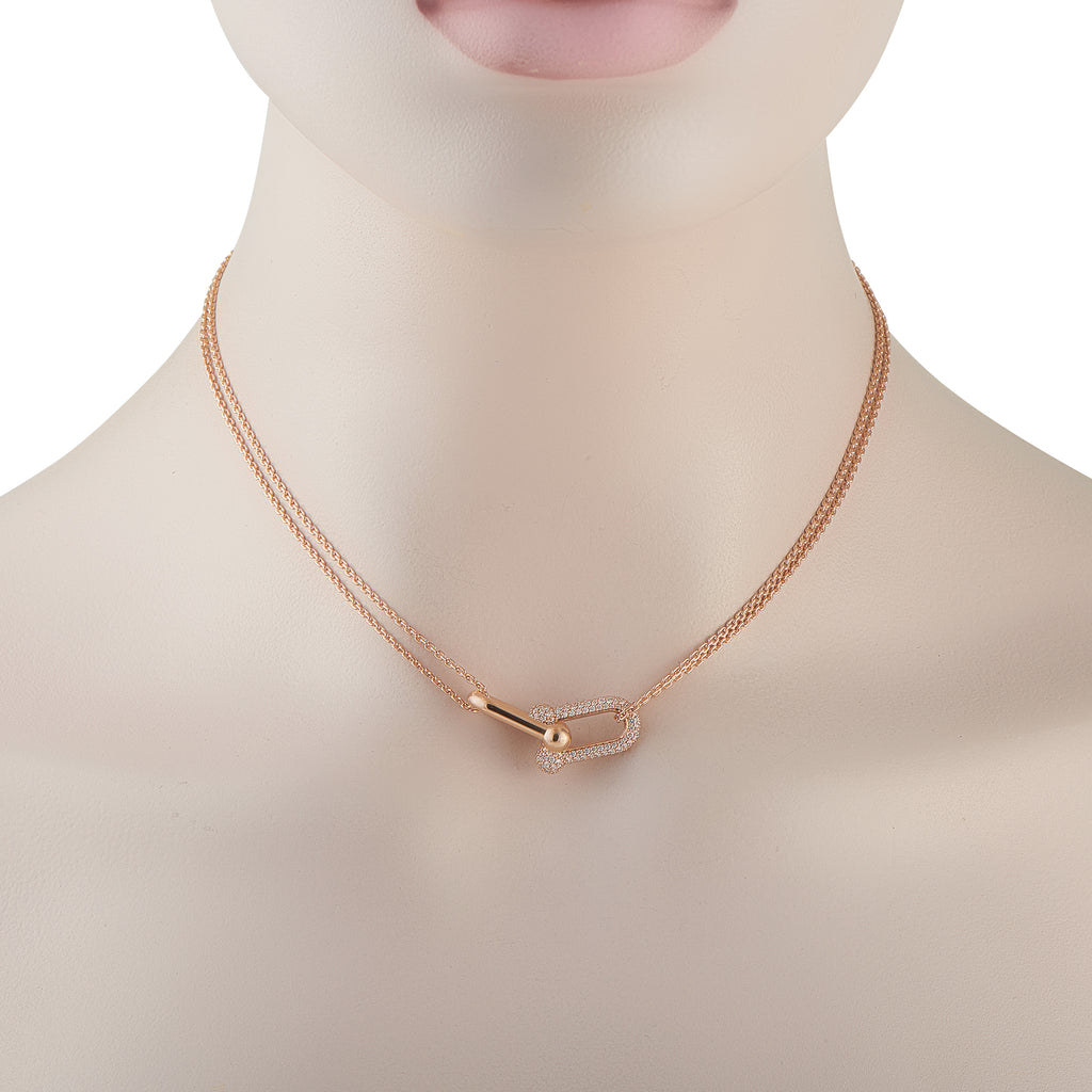 Tiffany & CO. HardWear 18K Rose Gold 0.79ct Diamond Double Link Large Model Necklace