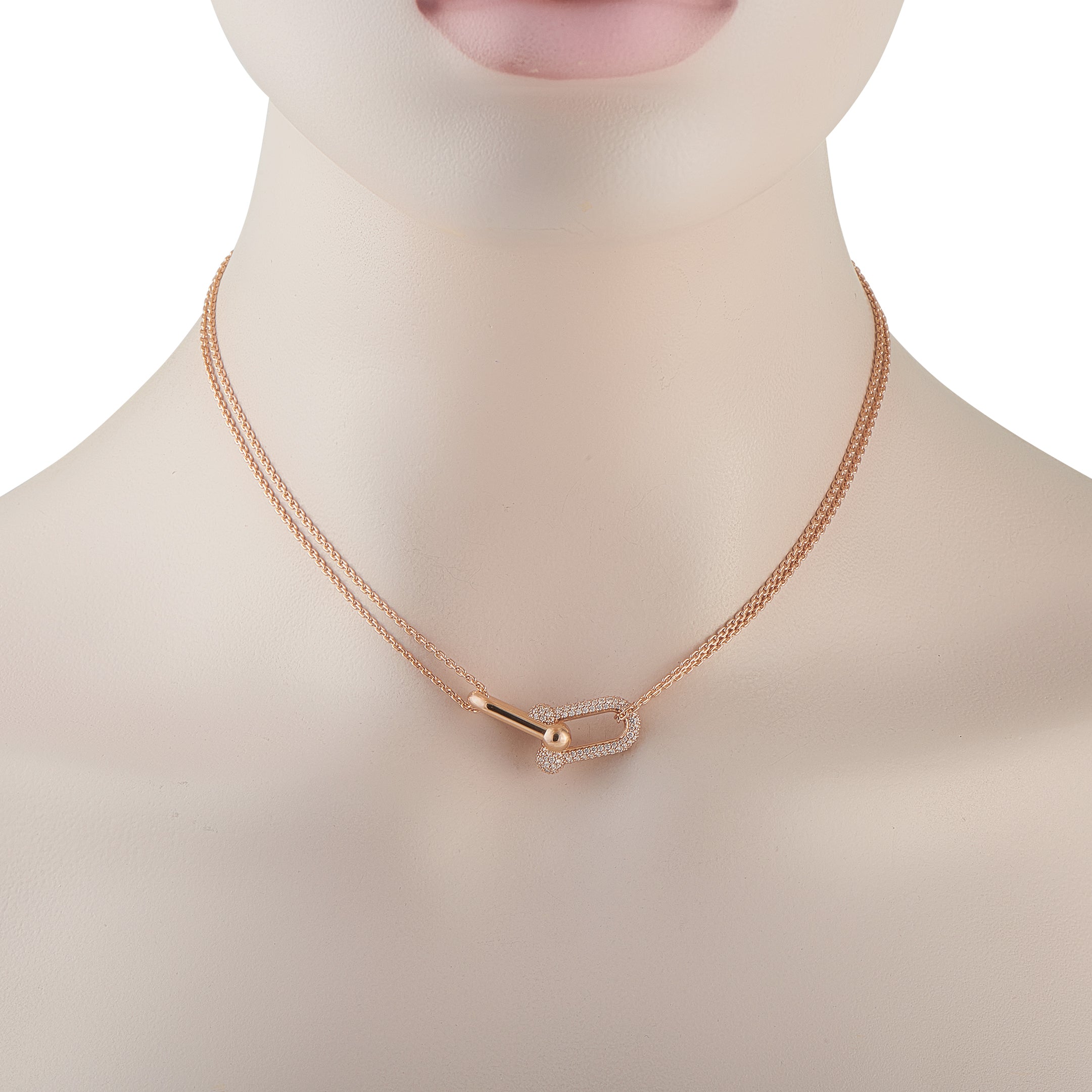 Tiffany & CO. HardWear 18K Rose Gold 0.79ct Diamond Double Link Large Model Necklace