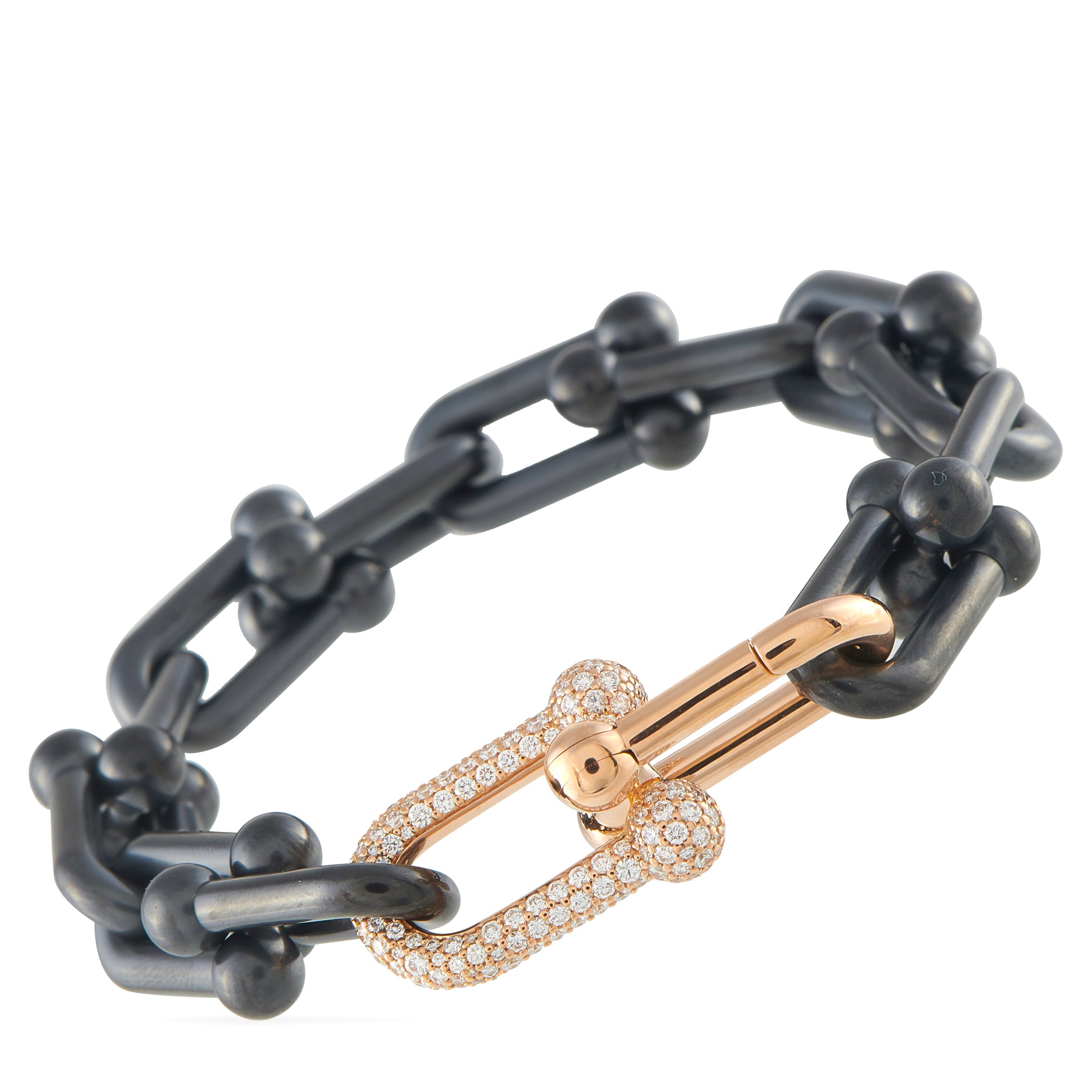 TIFFANY & CO. Tiffany & Co. HardWear 18K Rose Gold and Titanium 1.60ct Diamond Bracelet