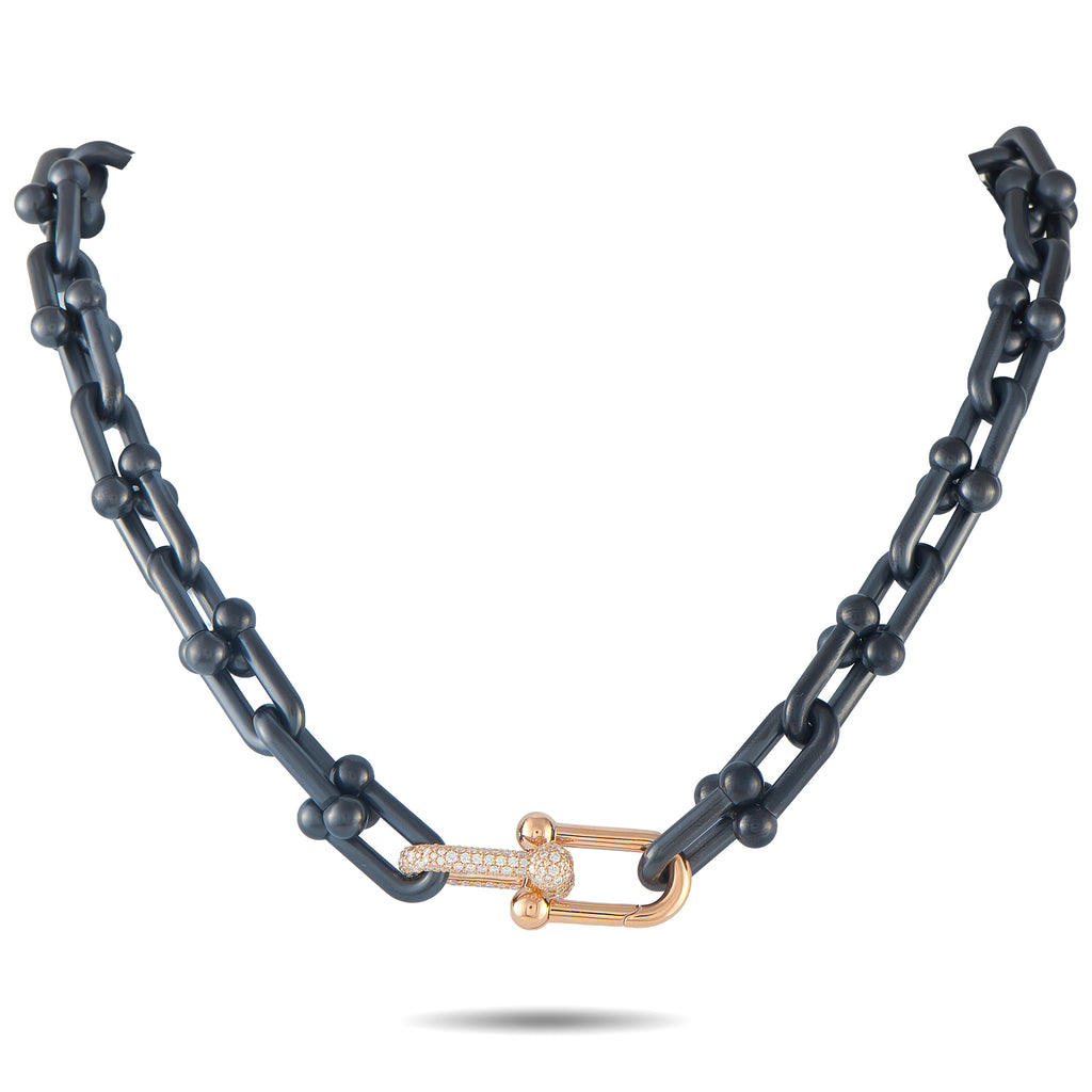 TIFFANY & CO. Tiffany & Co. HardWear Titanium and 18K Rose Gold 1.60ct Diamond Link Limited Edition Necklace