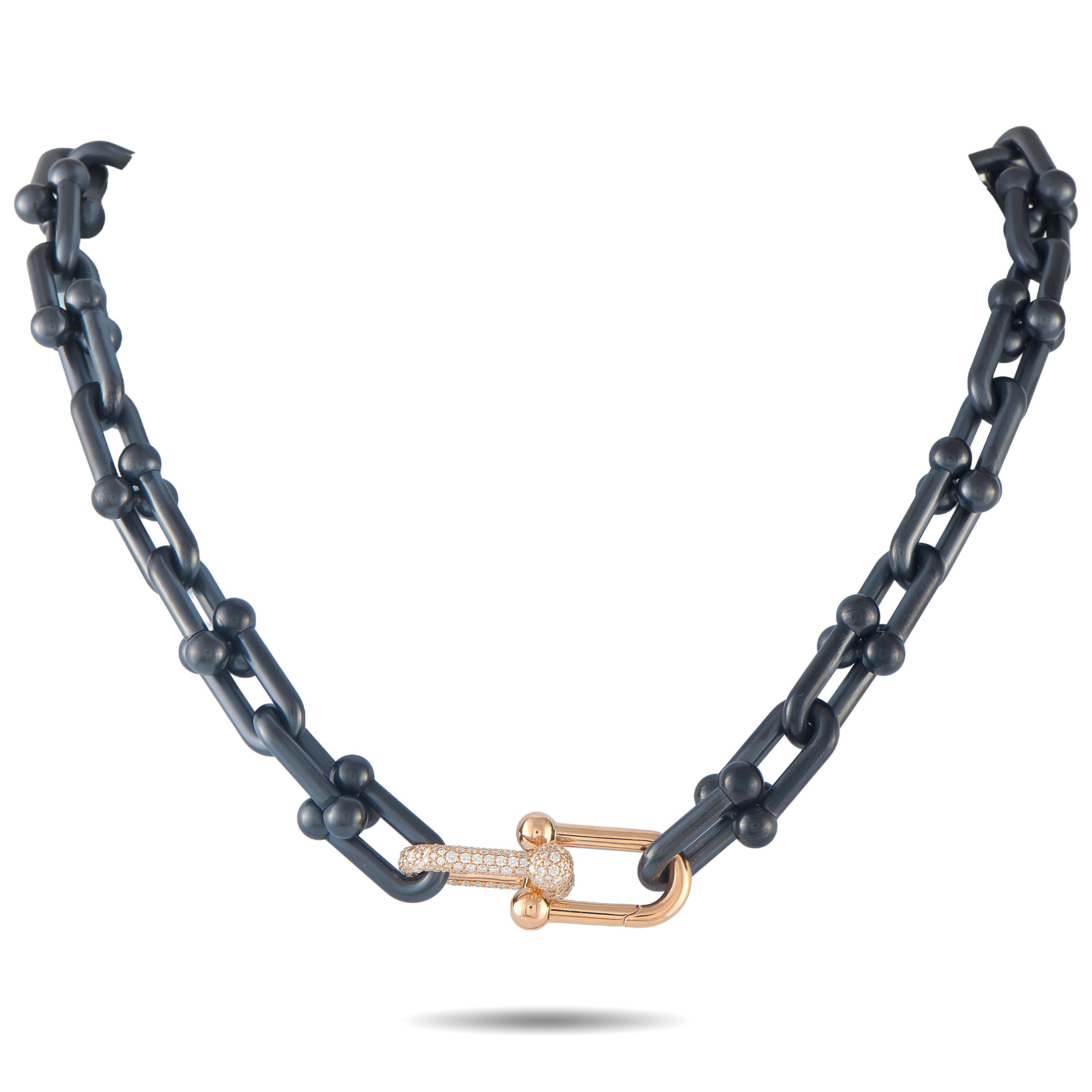 TIFFANY & CO. Tiffany & Co. HardWear Titanium and 18K Rose Gold 1.60ct Diamond Link Limited Edition Necklace