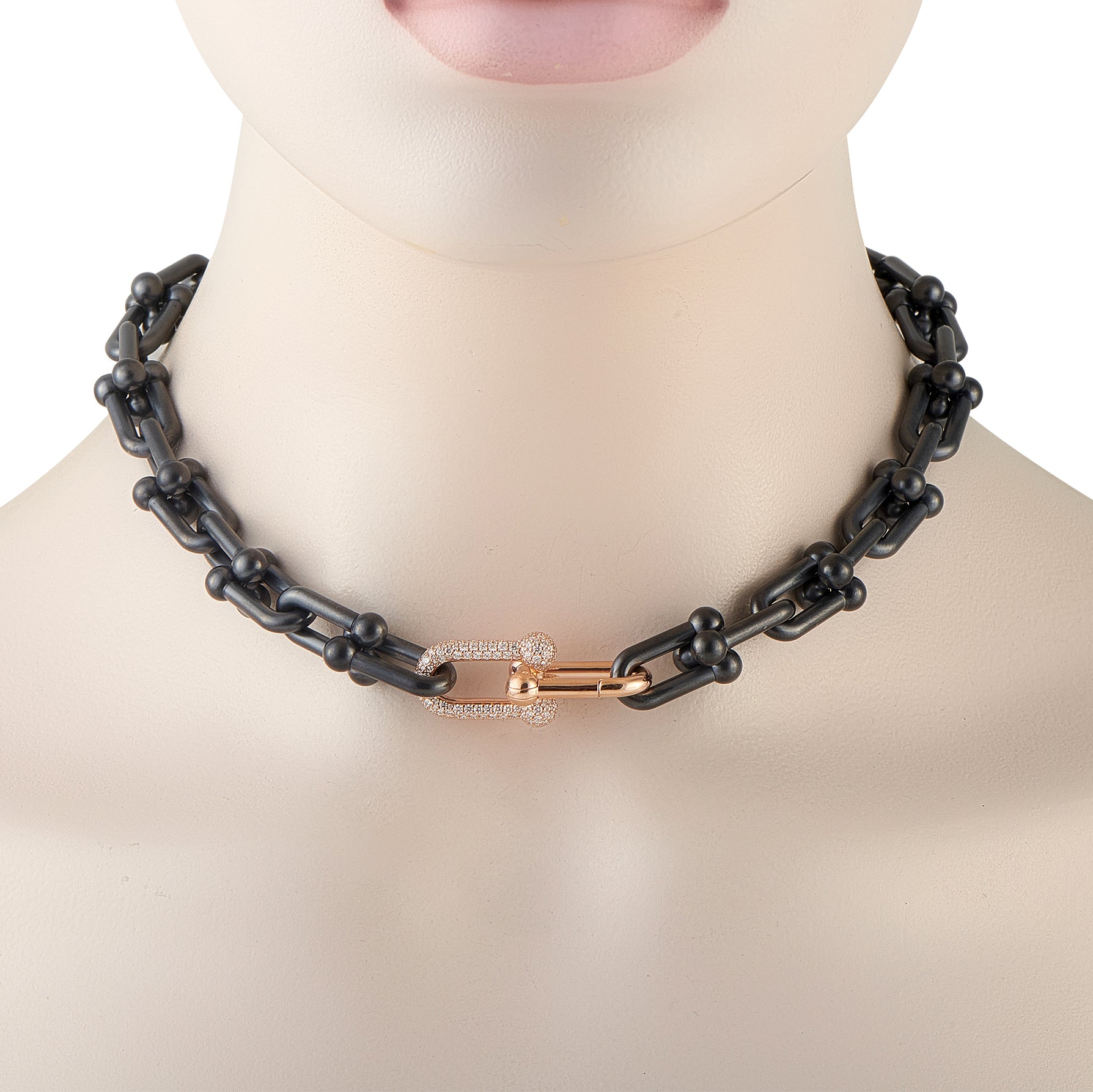 TIFFANY & CO. Tiffany & Co. HardWear Titanium and 18K Rose Gold 1.60ct Diamond Link Limited Edition Necklace