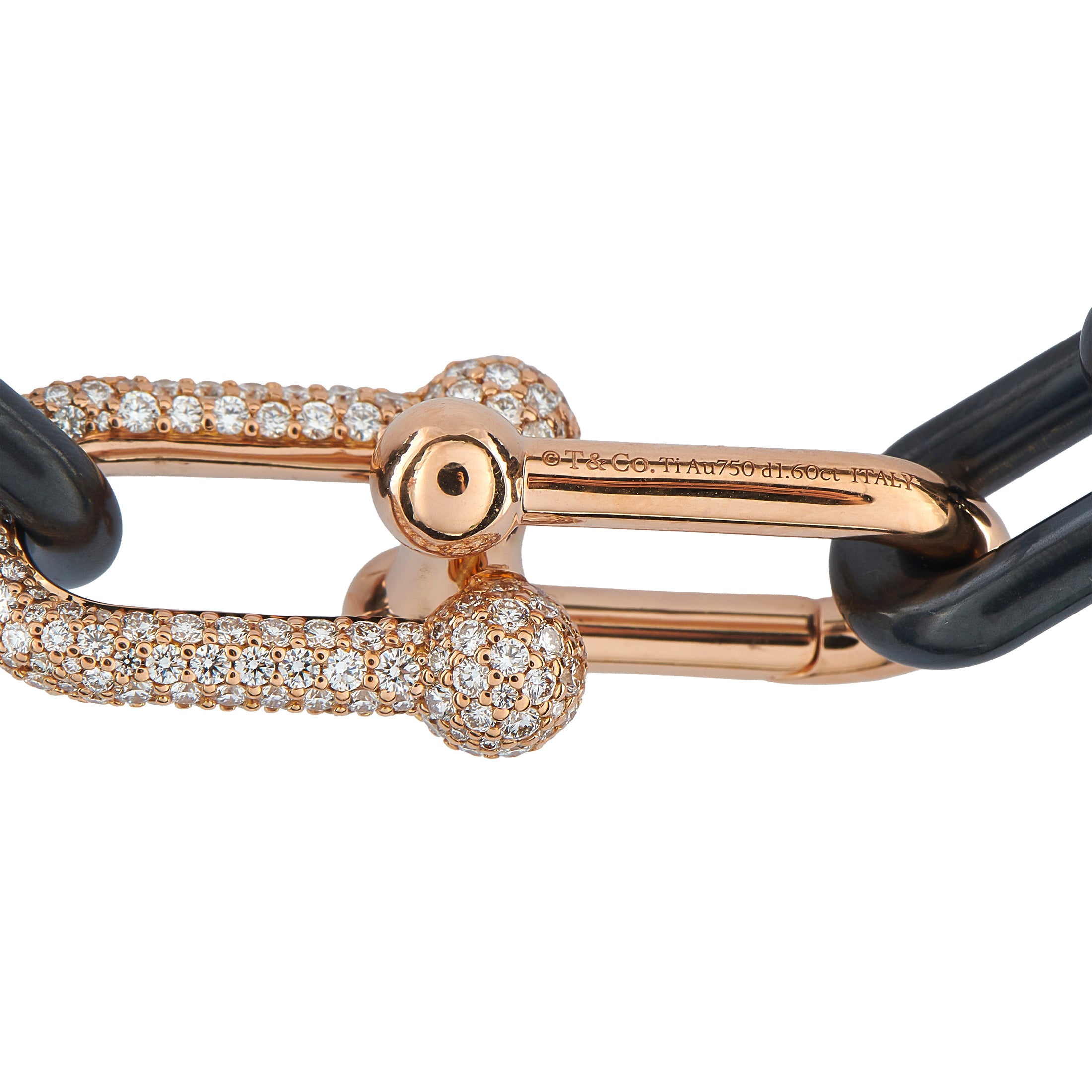 TIFFANY & CO. Tiffany & Co. HardWear Titanium and 18K Rose Gold 1.60ct Diamond Link Limited Edition Necklace