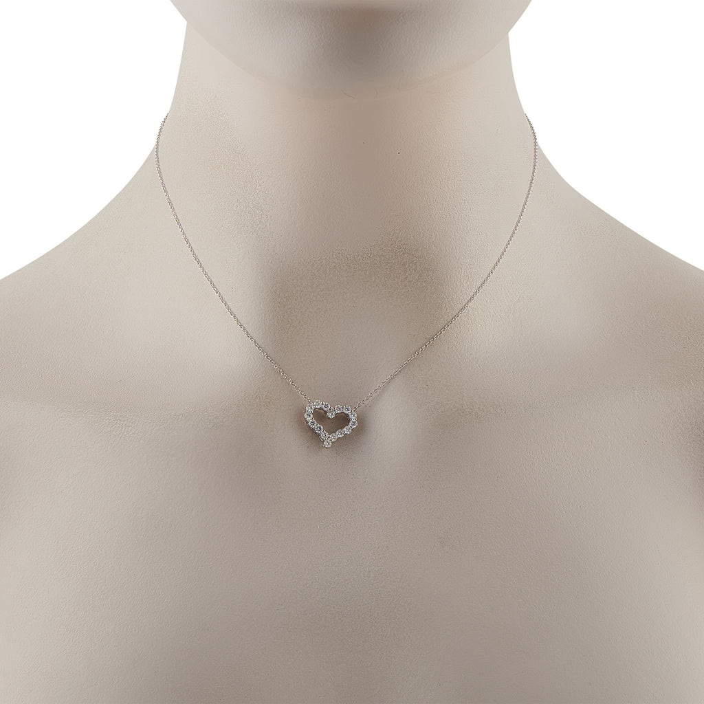 Tiffany & Co. 18K White Gold 0.64ct Diamond Heart Necklace
