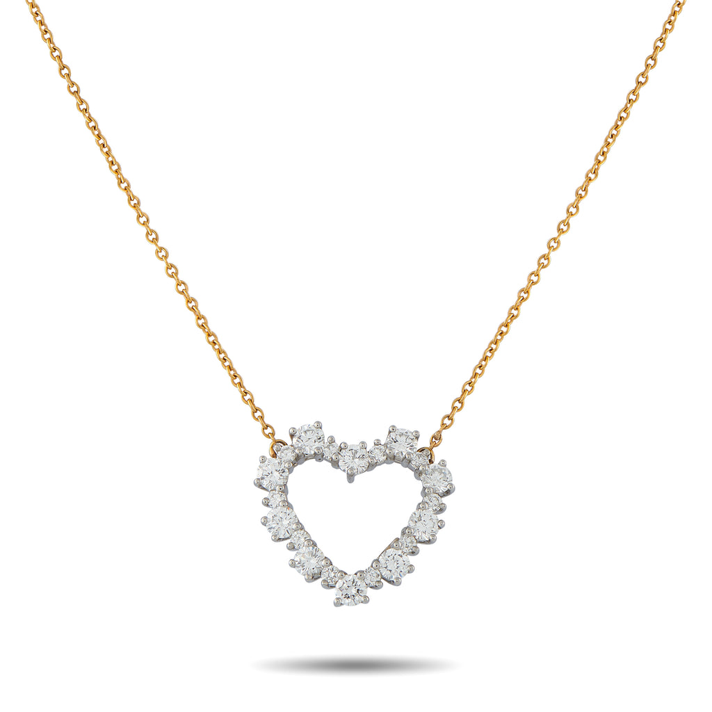 Tiffany & Co. 18K White and Yellow Gold 0.63ct Diamond Heart Necklace