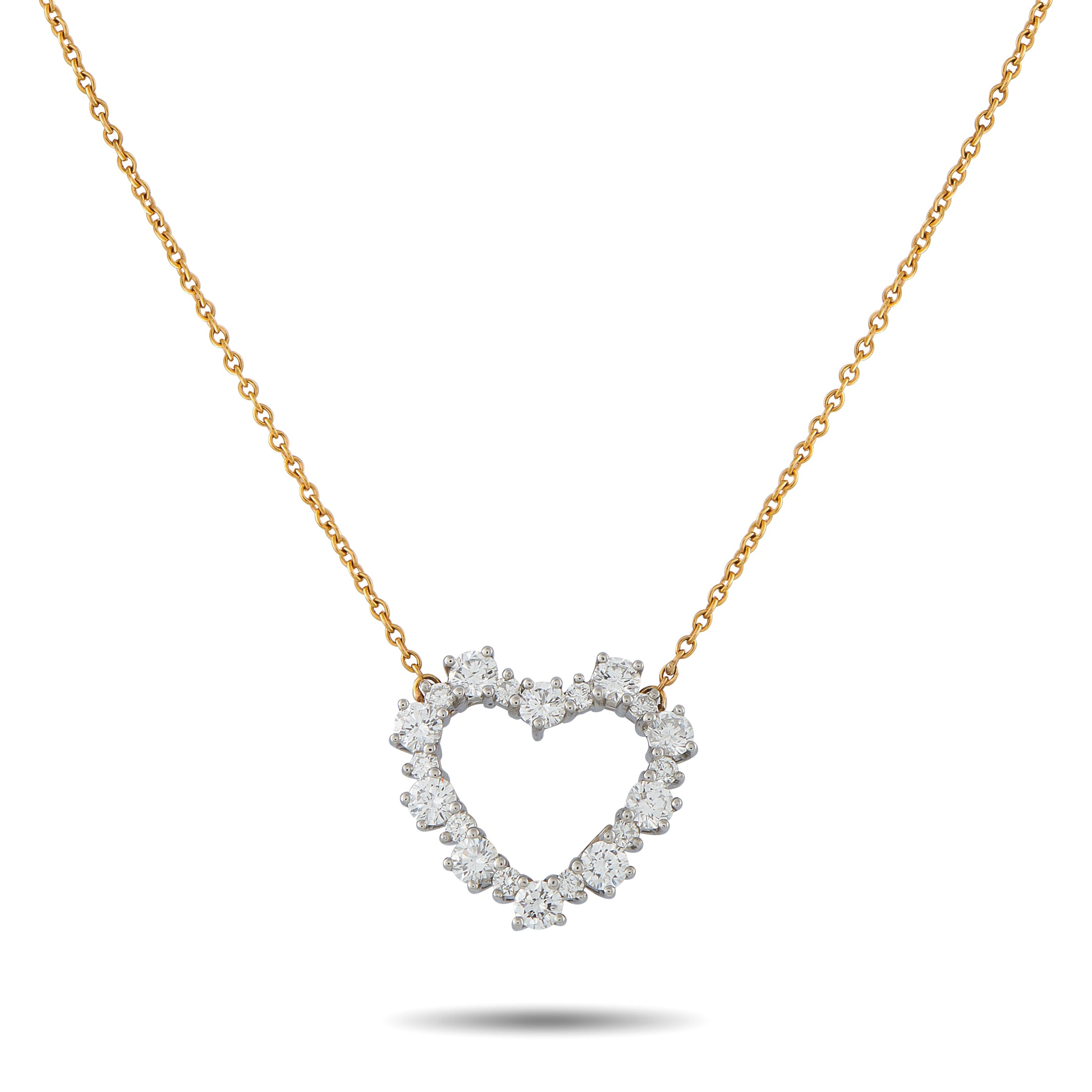 Tiffany & Co. 18K White and Yellow Gold 0.63ct Diamond Heart Necklace